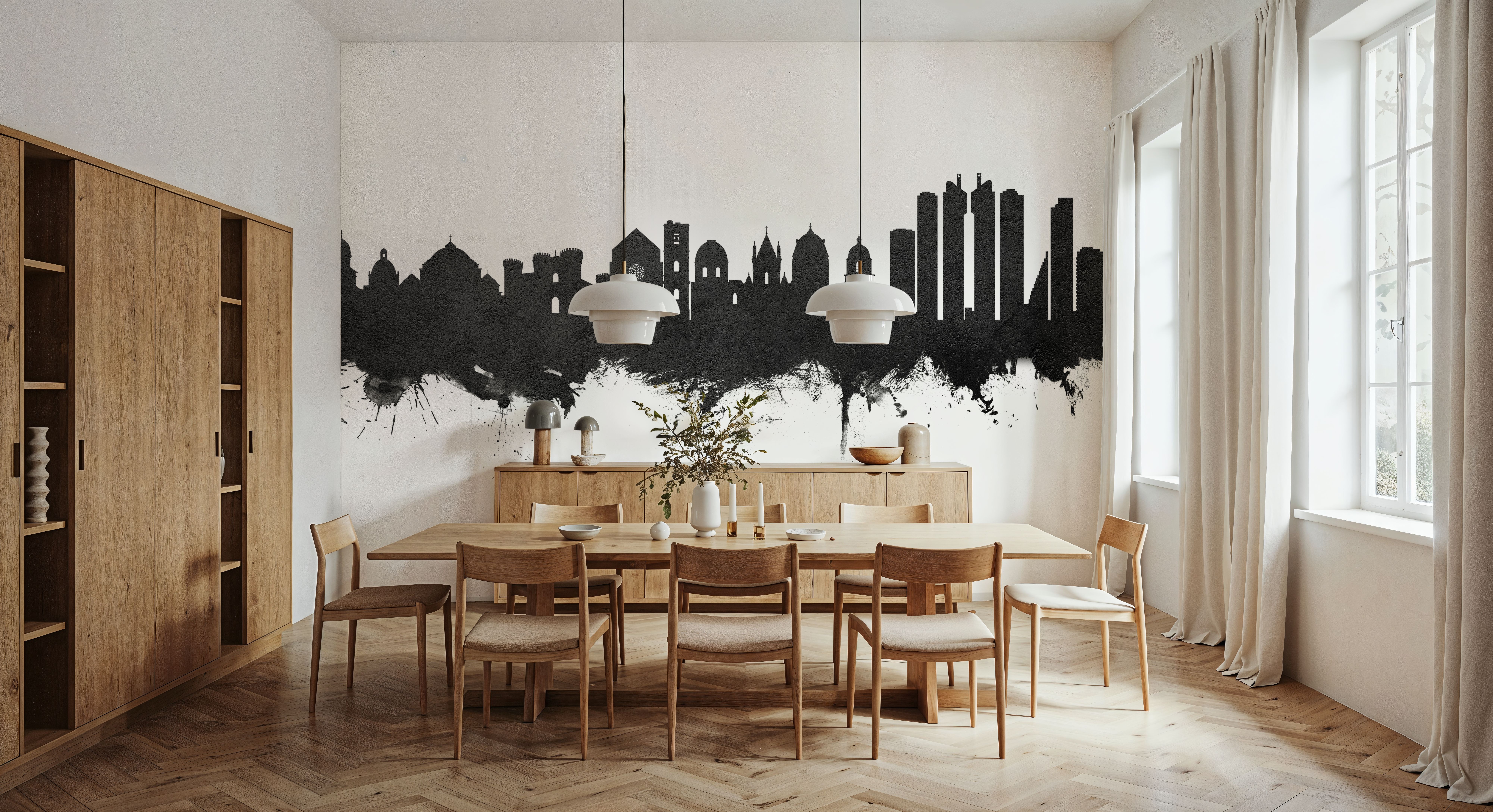 Naples Italy Skyline Black & White, Papel pintado