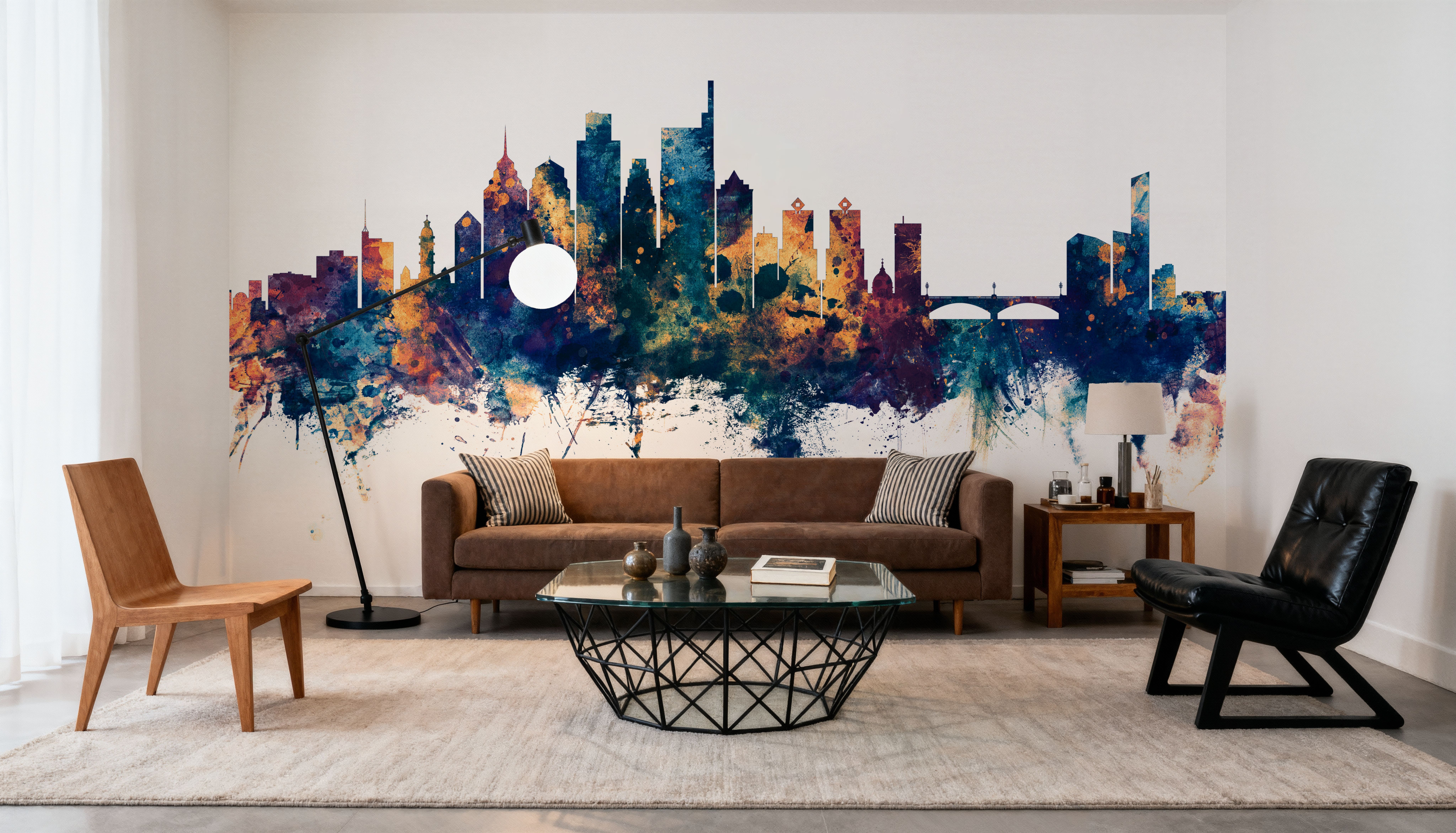 Philadelphia Skyline Blue & Bronze, Wallpaper