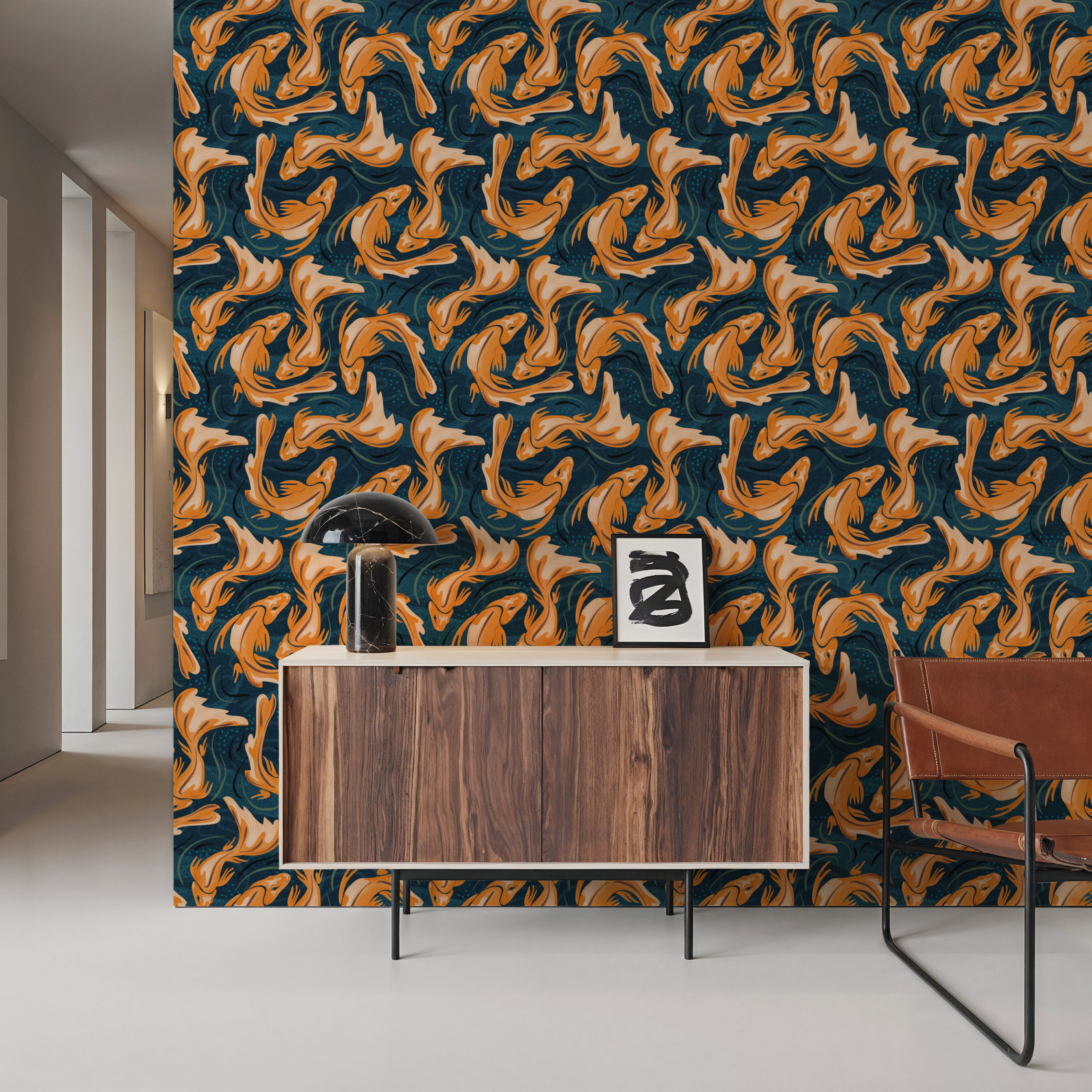 Koi Fish, Ocean Blue, Wallpaper