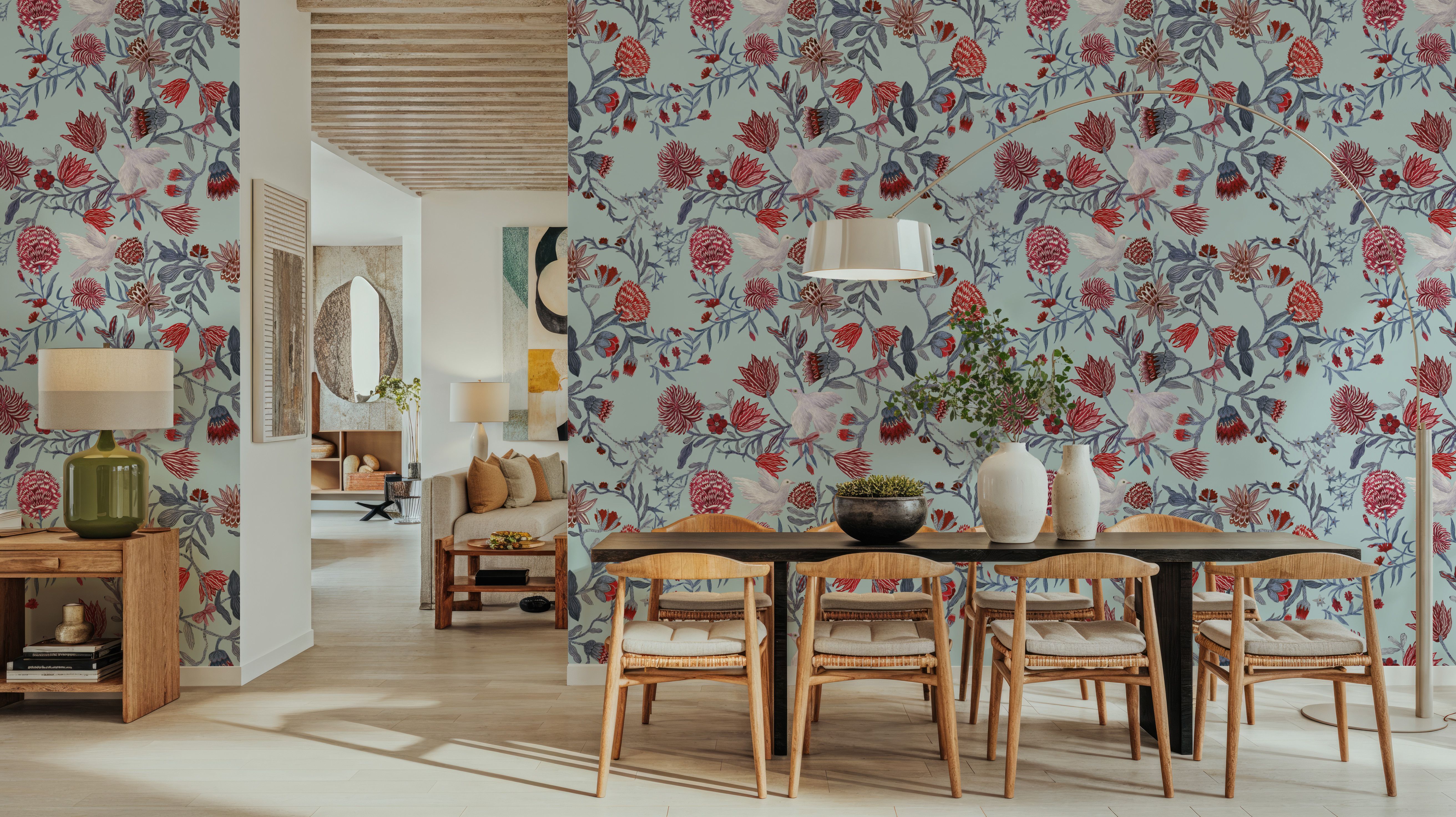 Miracle Blossoms and Birds, Red
