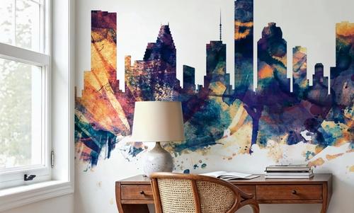 Houston Skyline Blue & Bronze
