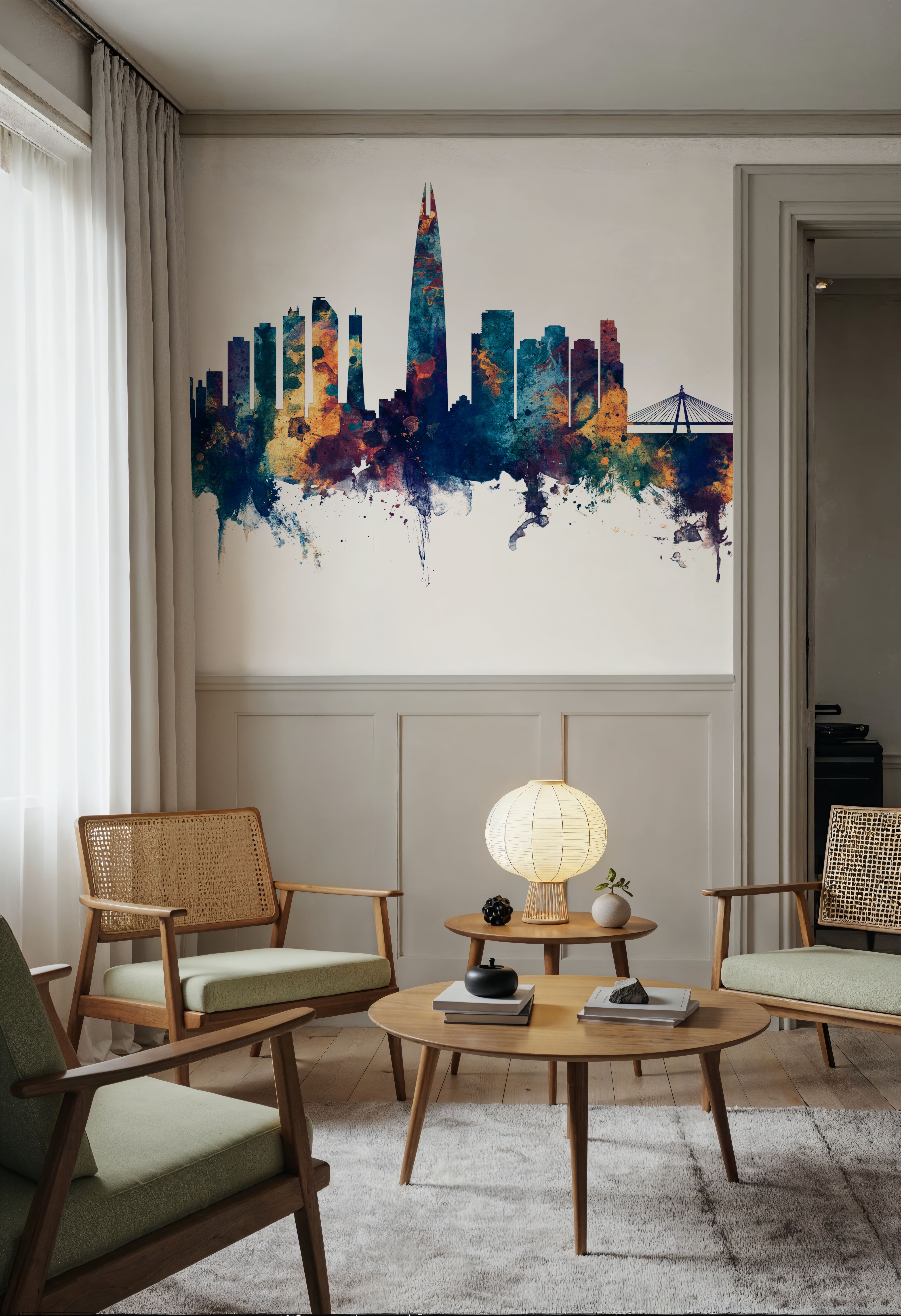 Seoul Skyline Blue & Bronze