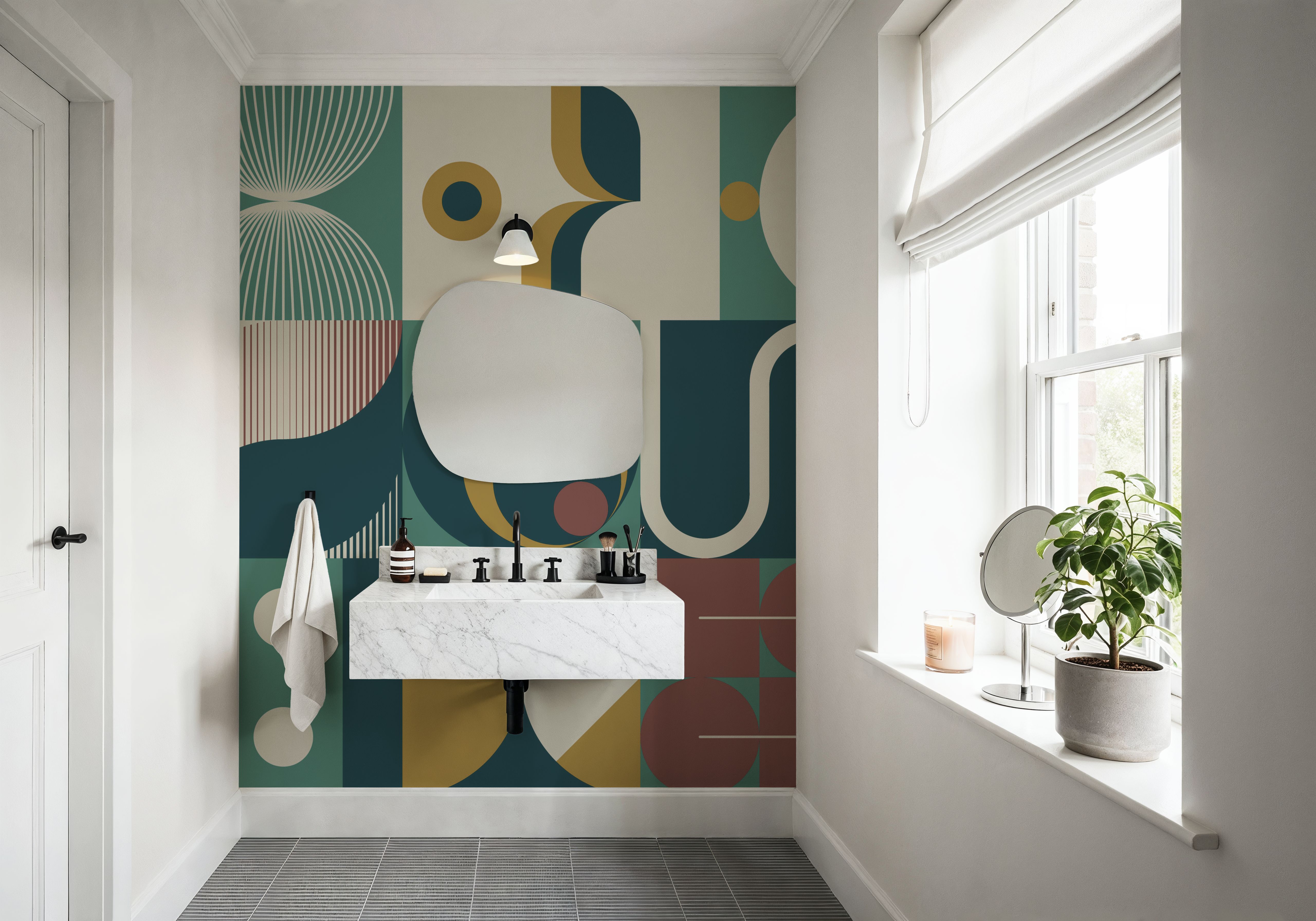 Bauhaus Geometric, Green, Wallpaper