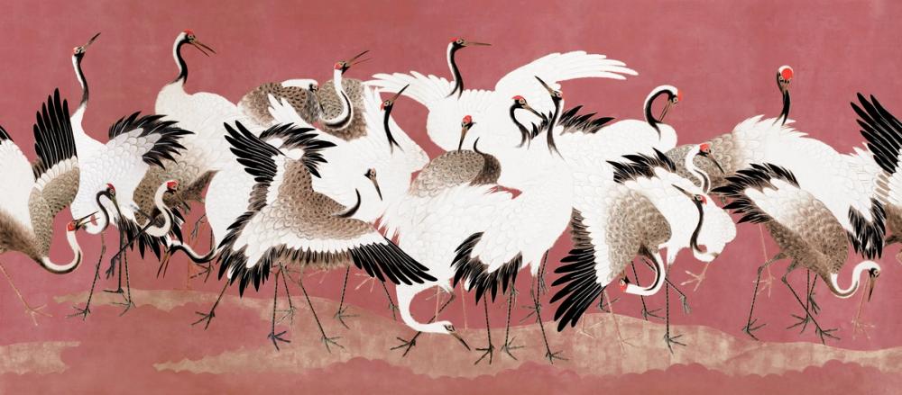 Japanese Flock of Cranes, Coral Blush