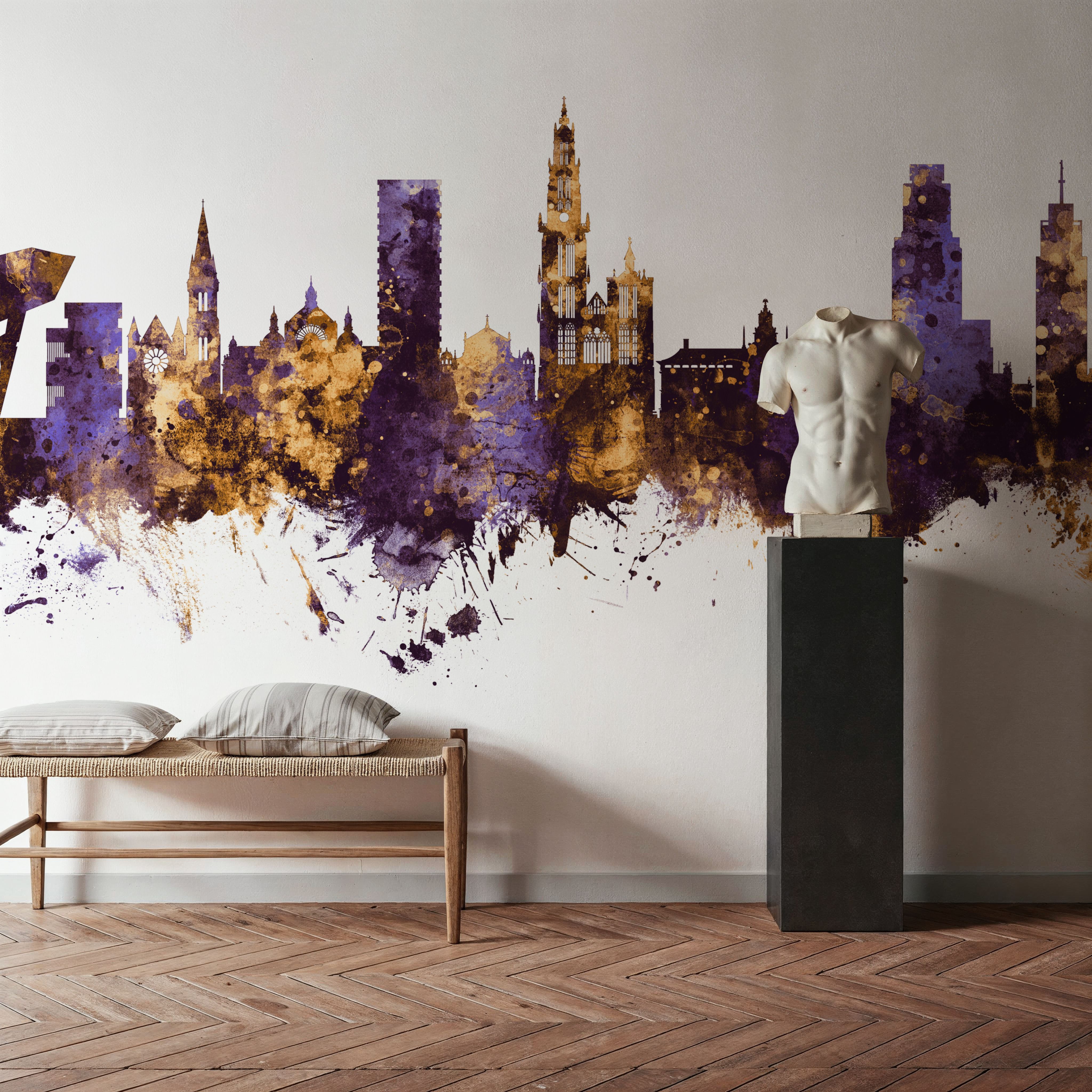 Antwerp Belgium Skyline Purple & Gold