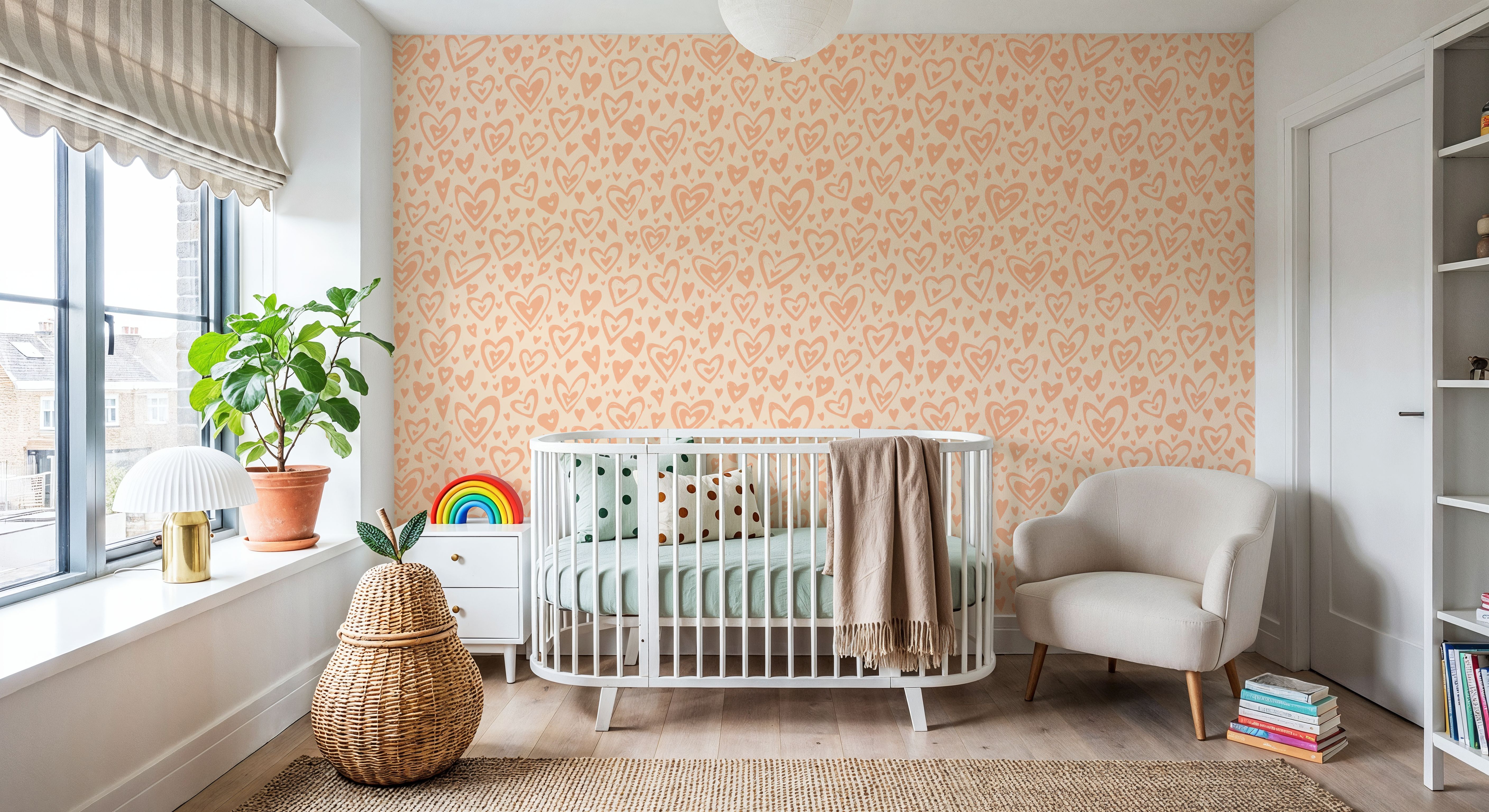 Block Print Hearts, Peach Fuzz