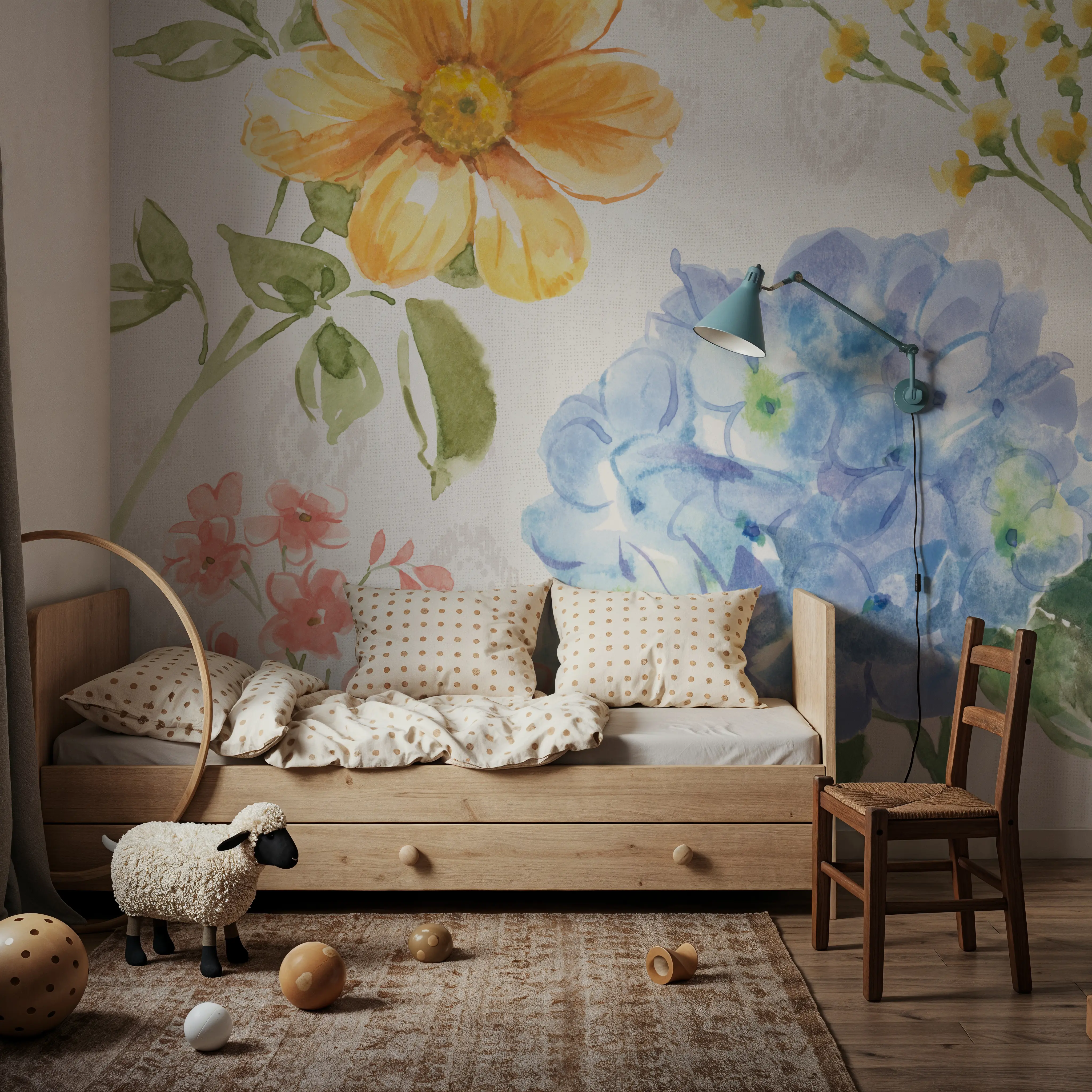 Papier Peint Panoramique - Sweet Garden II - Floral Nature - Bleu - chambre d'enfant - Wallism Belgique - Encollage au mur ou Autocollant