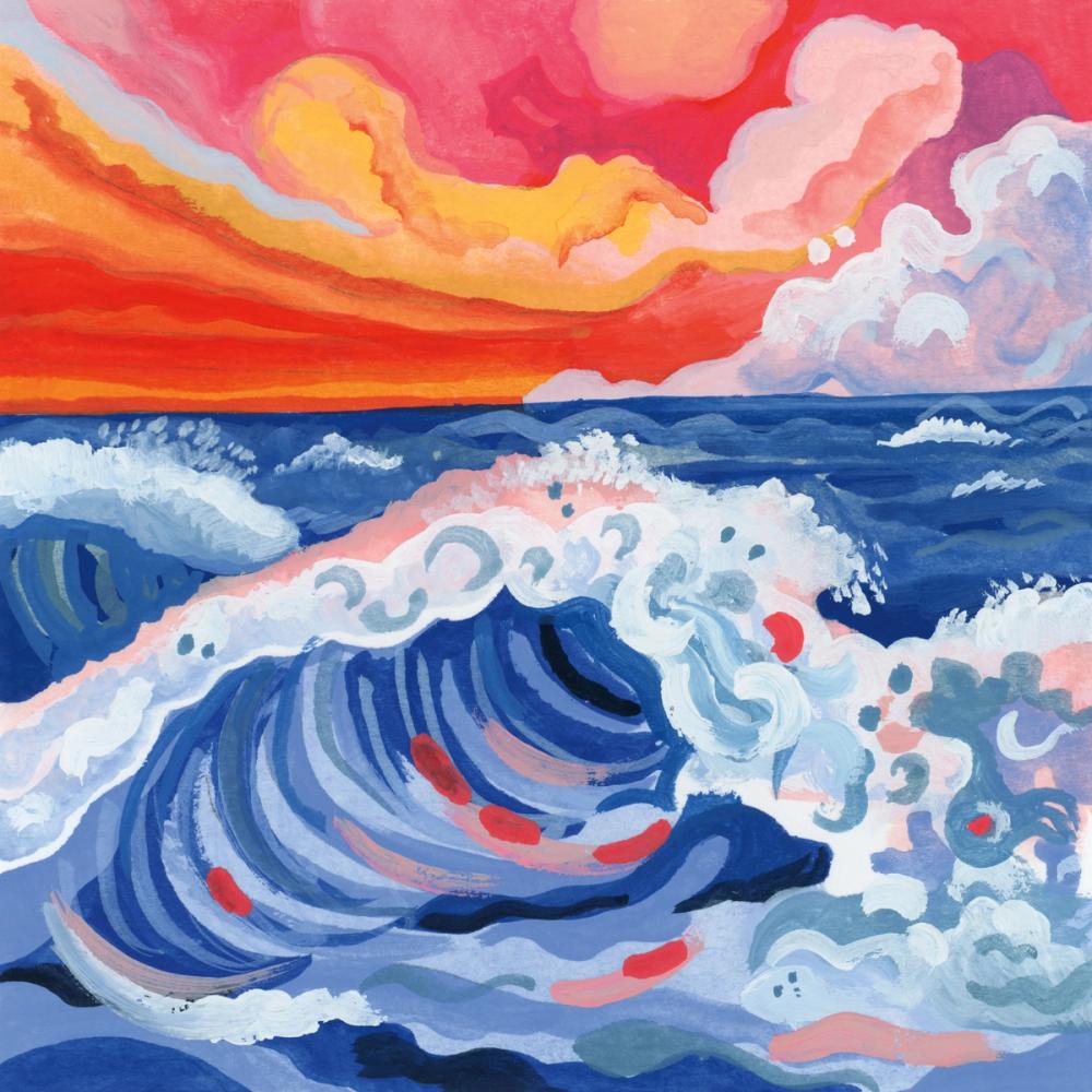 Waves Crashing With Sunset