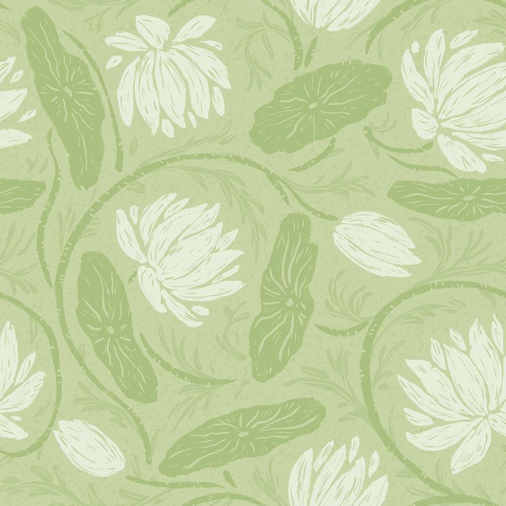 Block Print Lotus, Spring Green