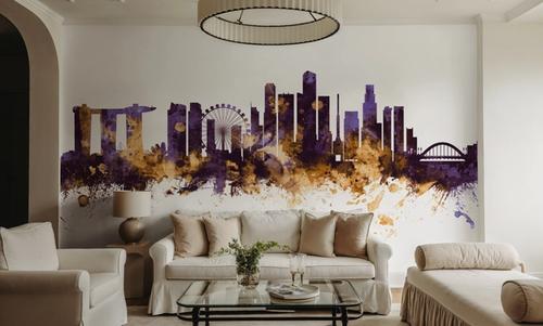 Singapore Skyline Purple & Gold