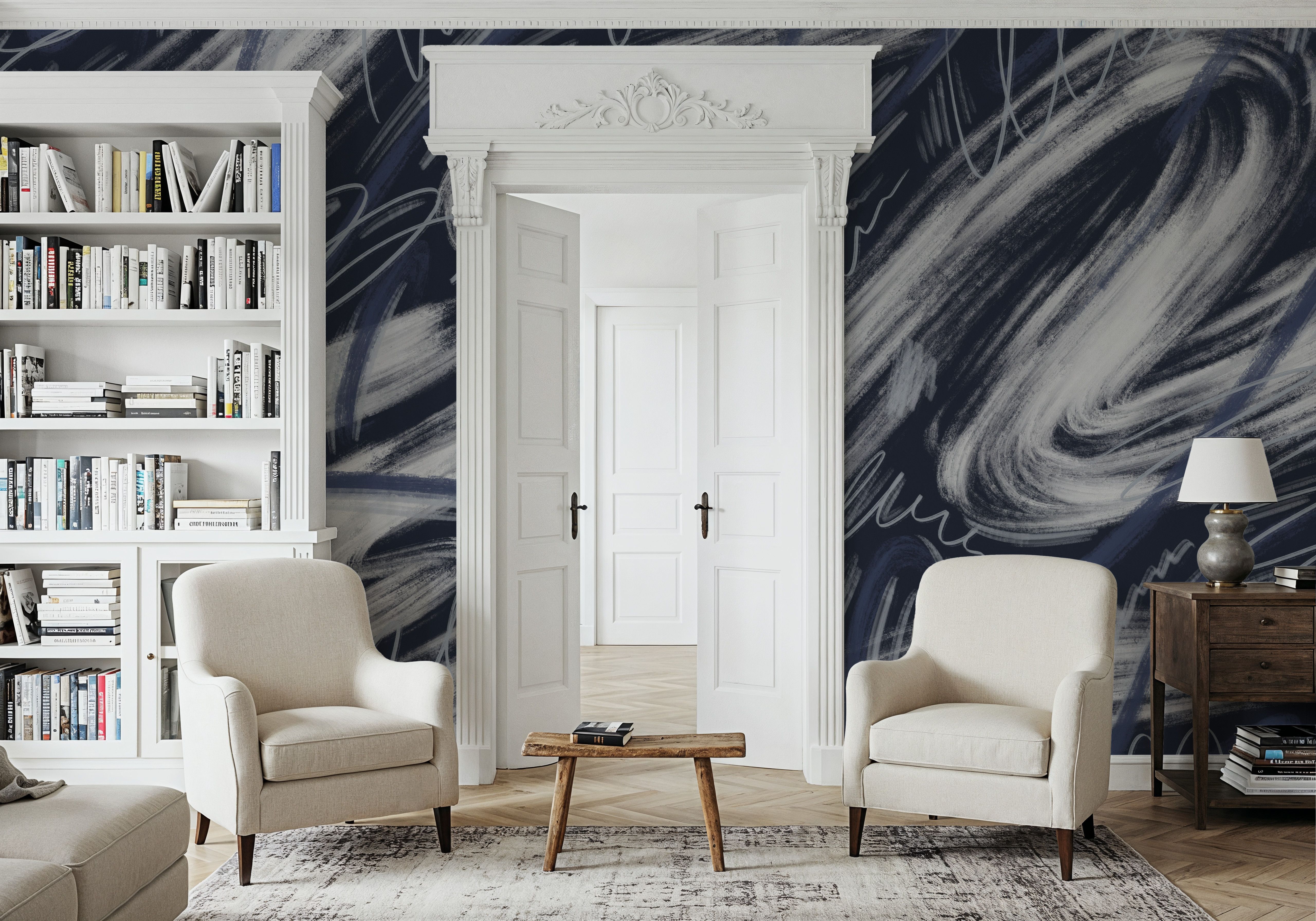 Scribble Flow, Blueberry, Wallpaper