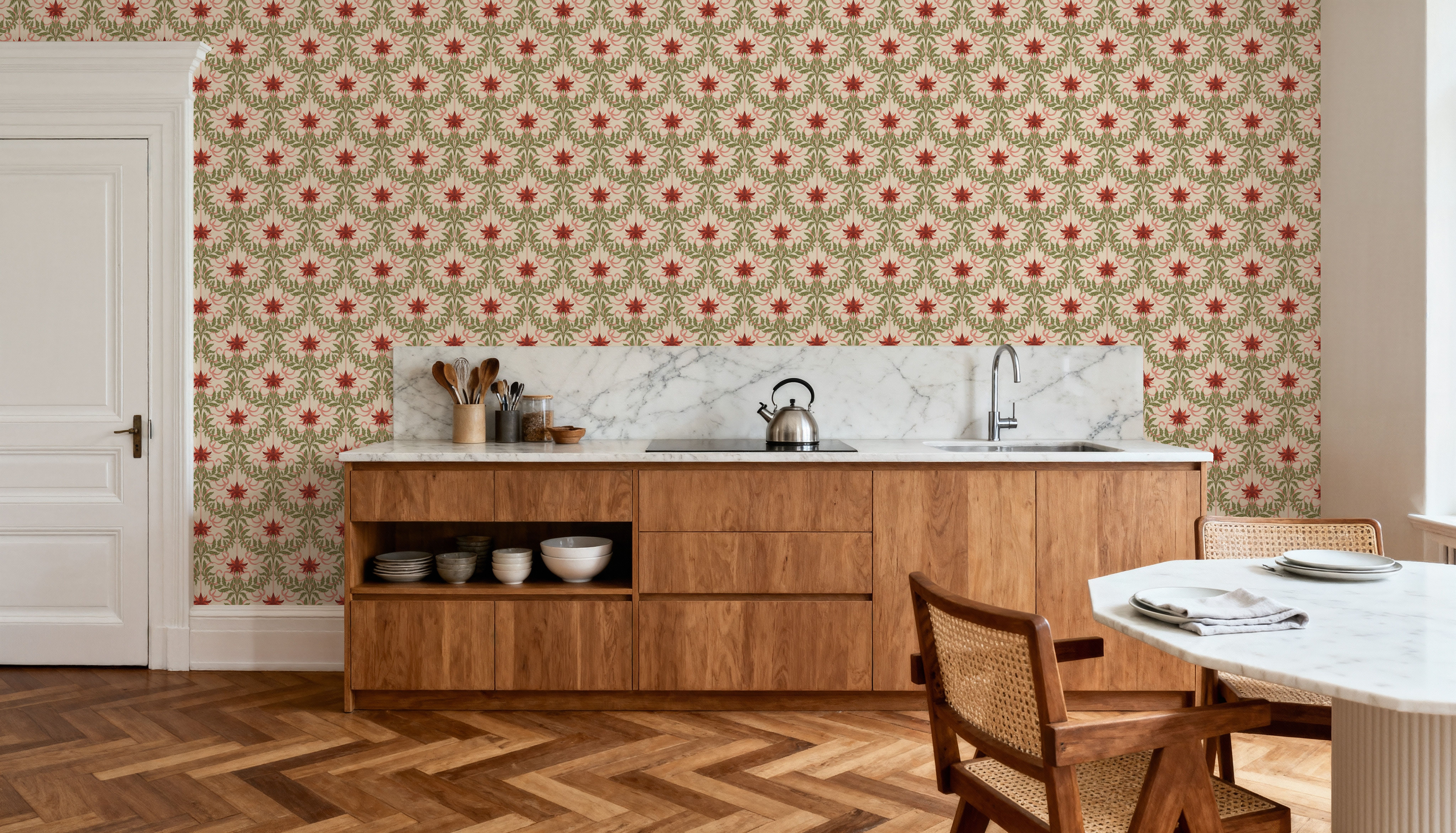 Floral Damask & Bows, Coral
