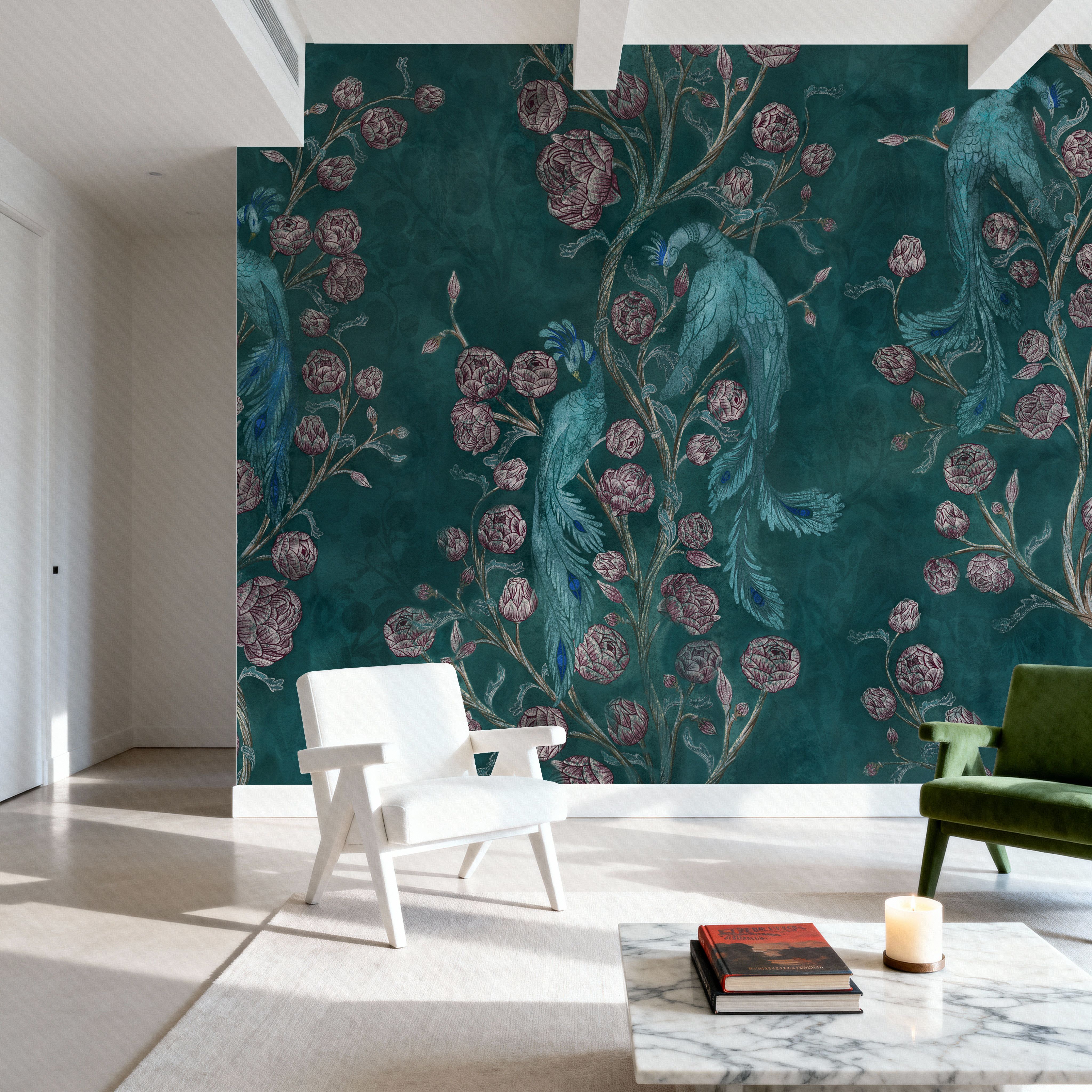 Peacock and Peony Chinoiserie Teal