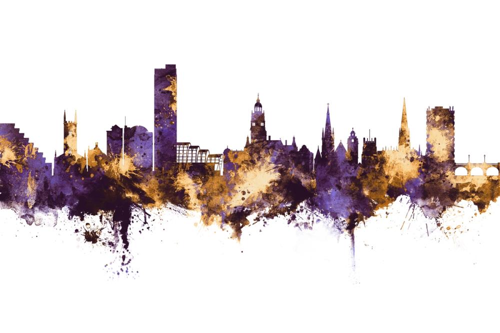 Sheffield England Skyline Purple & Gold