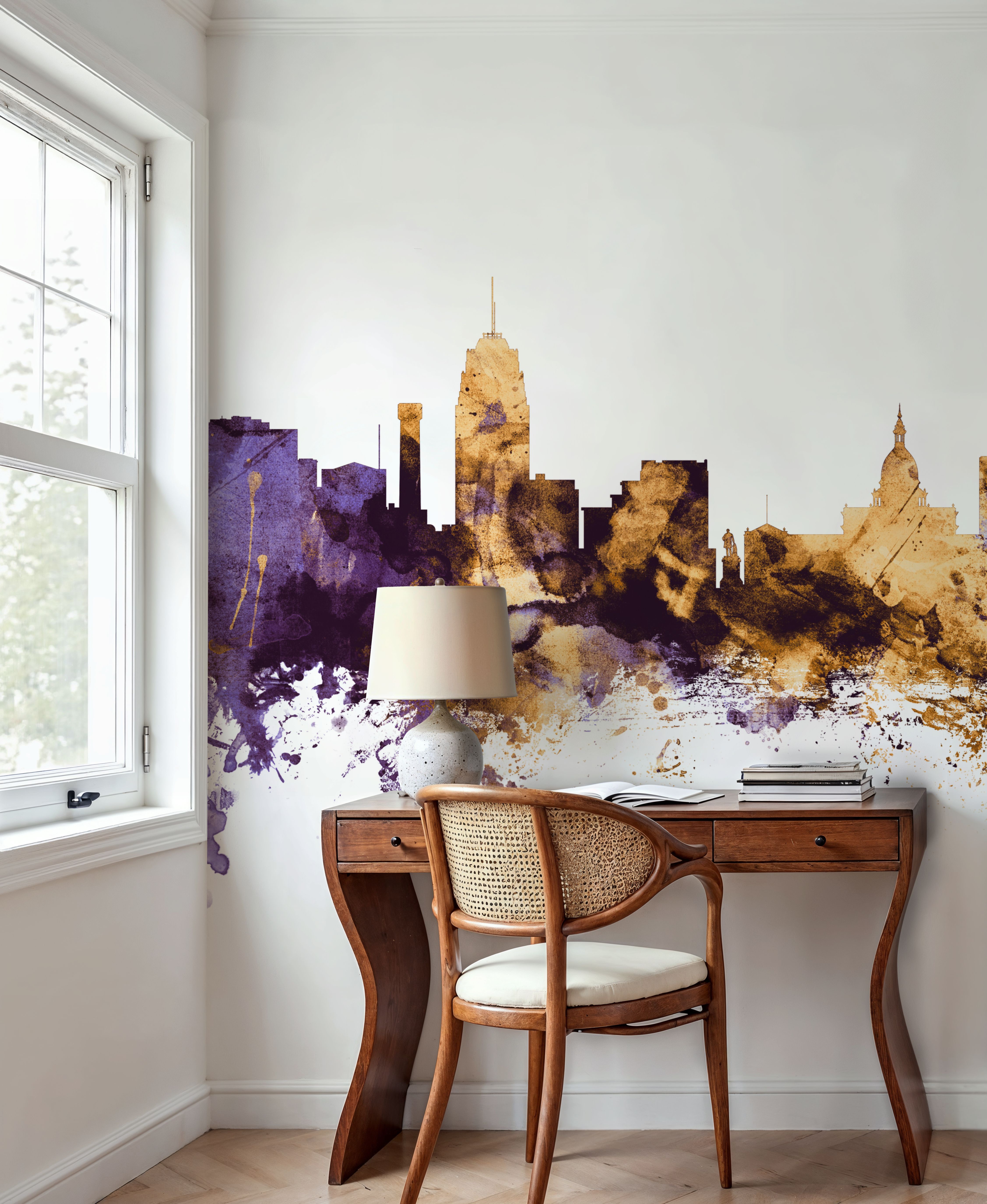 Lansing Michigan Skyline Purple & Gold