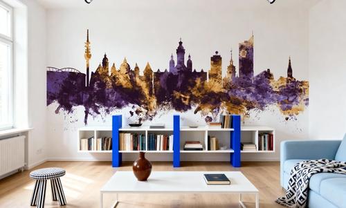 Leipzig Germany Skyline Purple & Gold