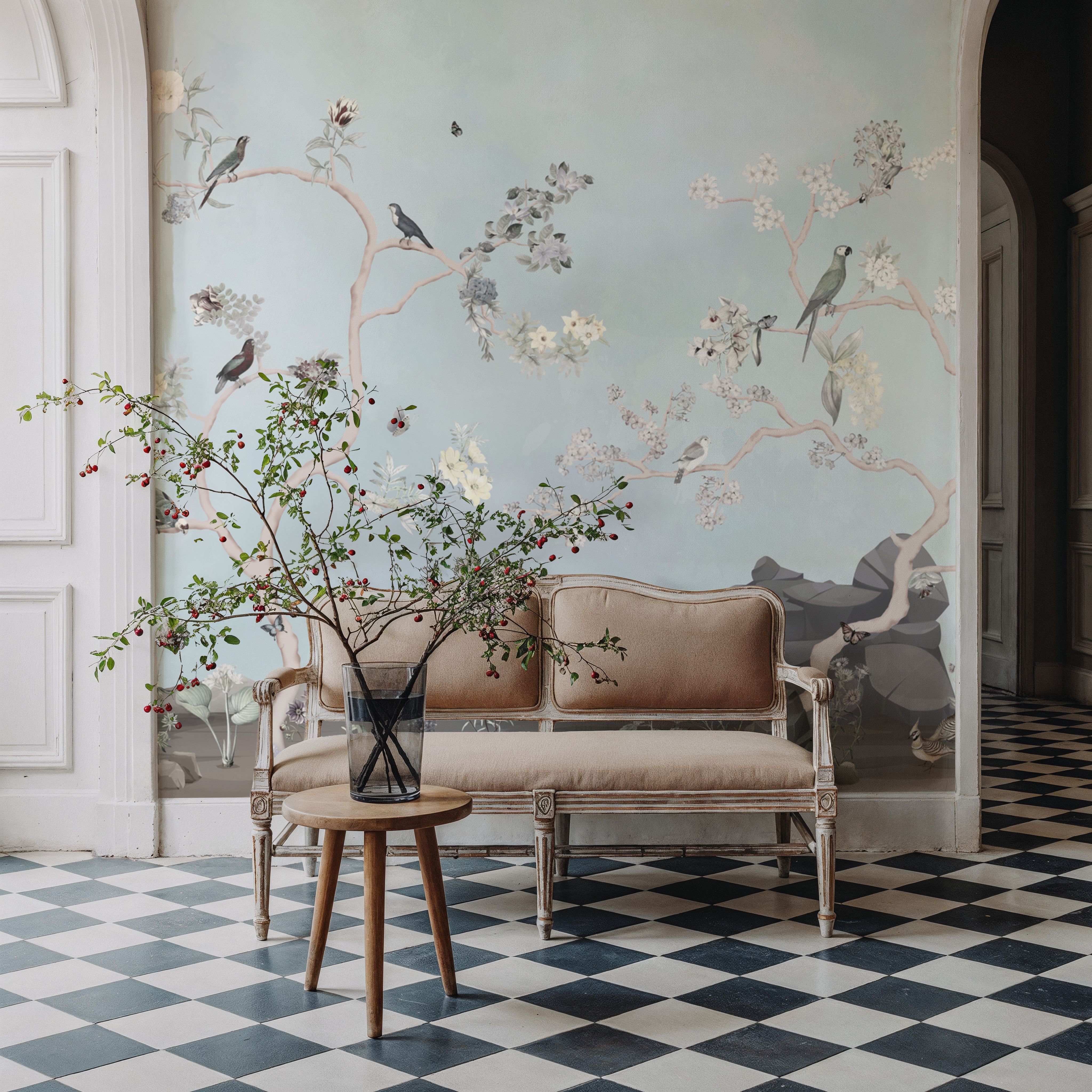 Birds in the Garden Light Blue