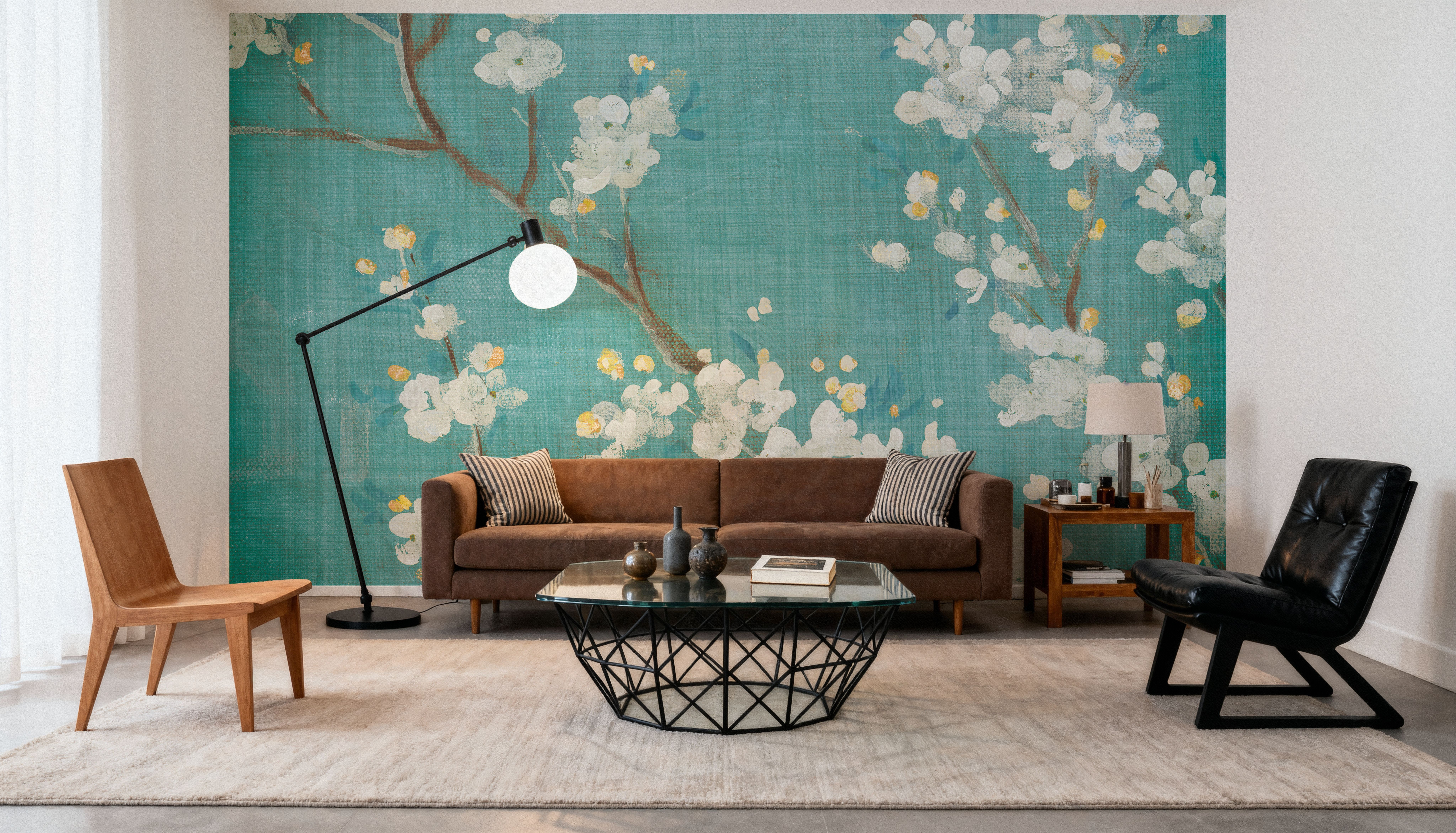 White Cherry Blossoms II on Blue Aged No Bird