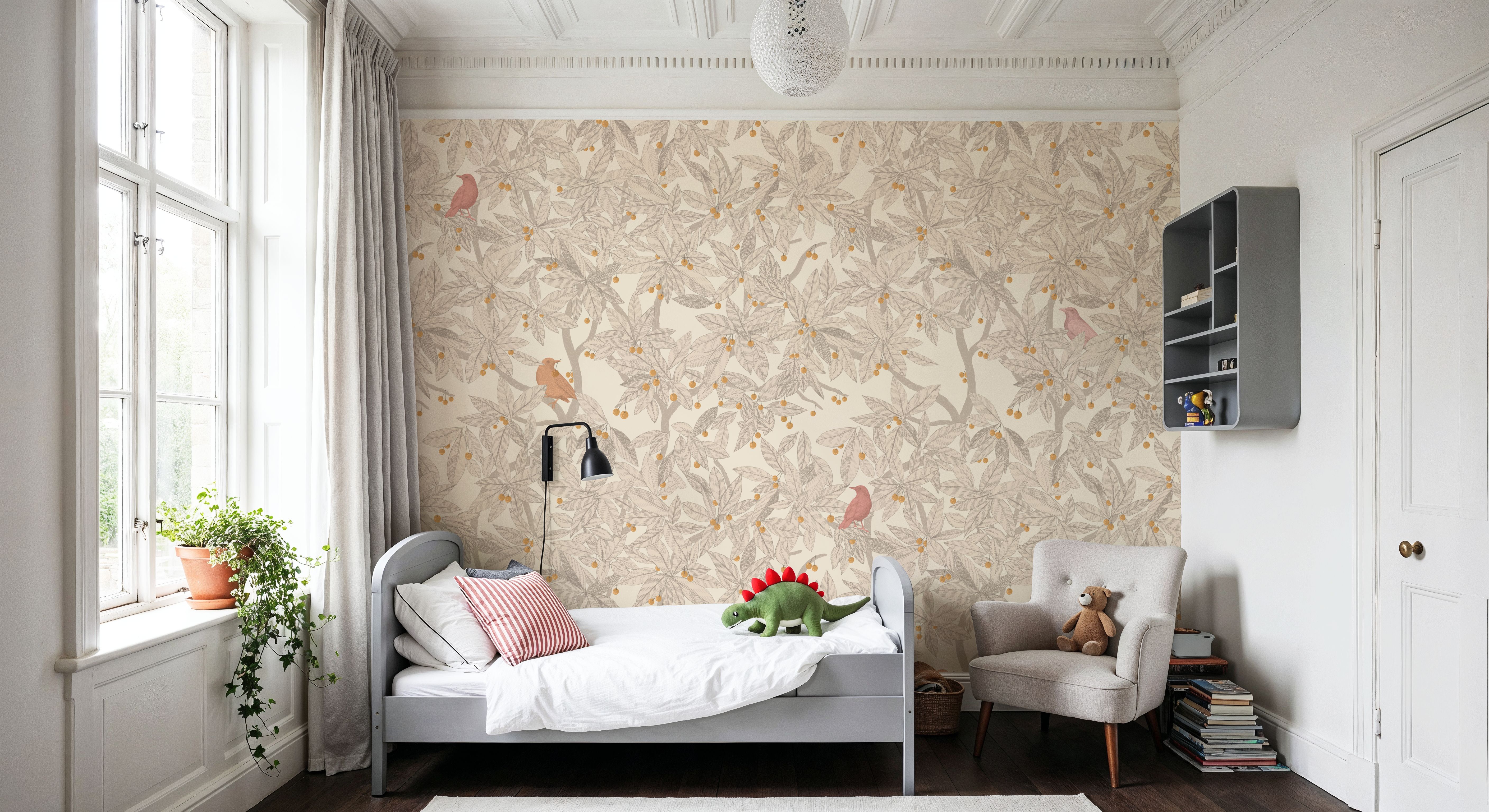 Cherry Tree Birds, Beige