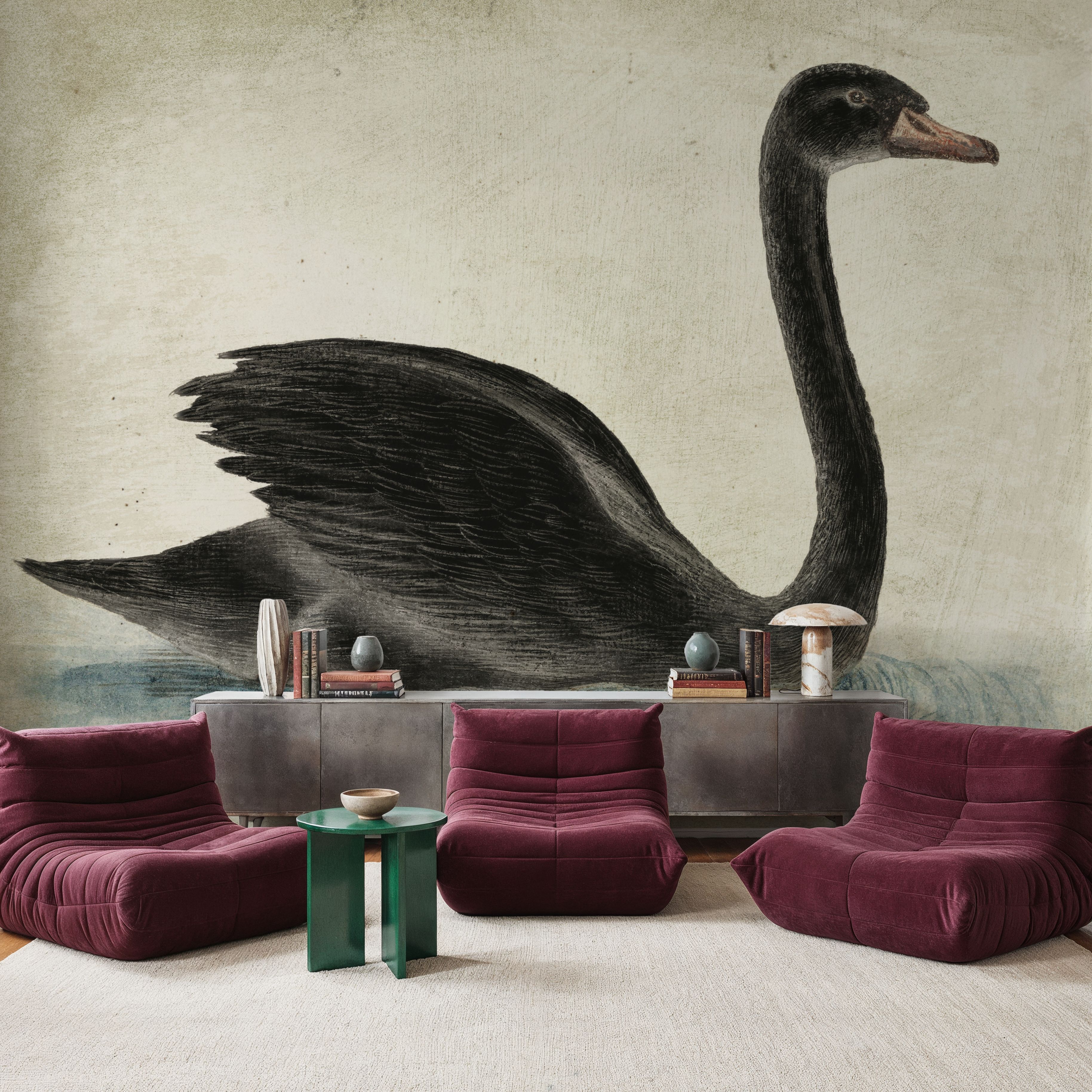 Swimming Swan Black Aged