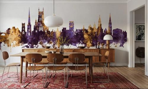 Worcester England Skyline Purple & Gold