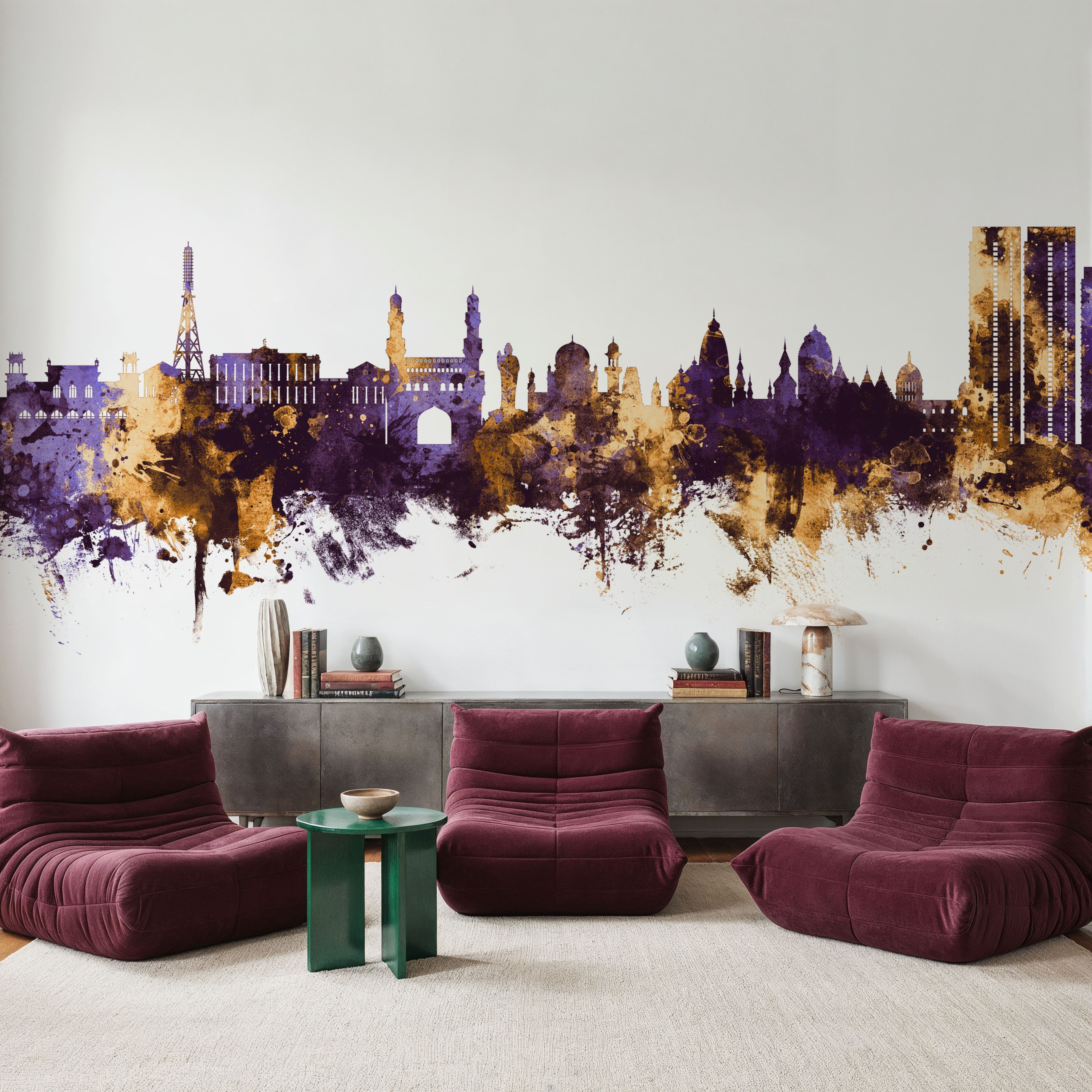 Hyderabad Skyline Purple & Gold