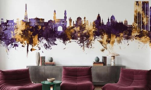 Hyderabad Skyline Purple & Gold