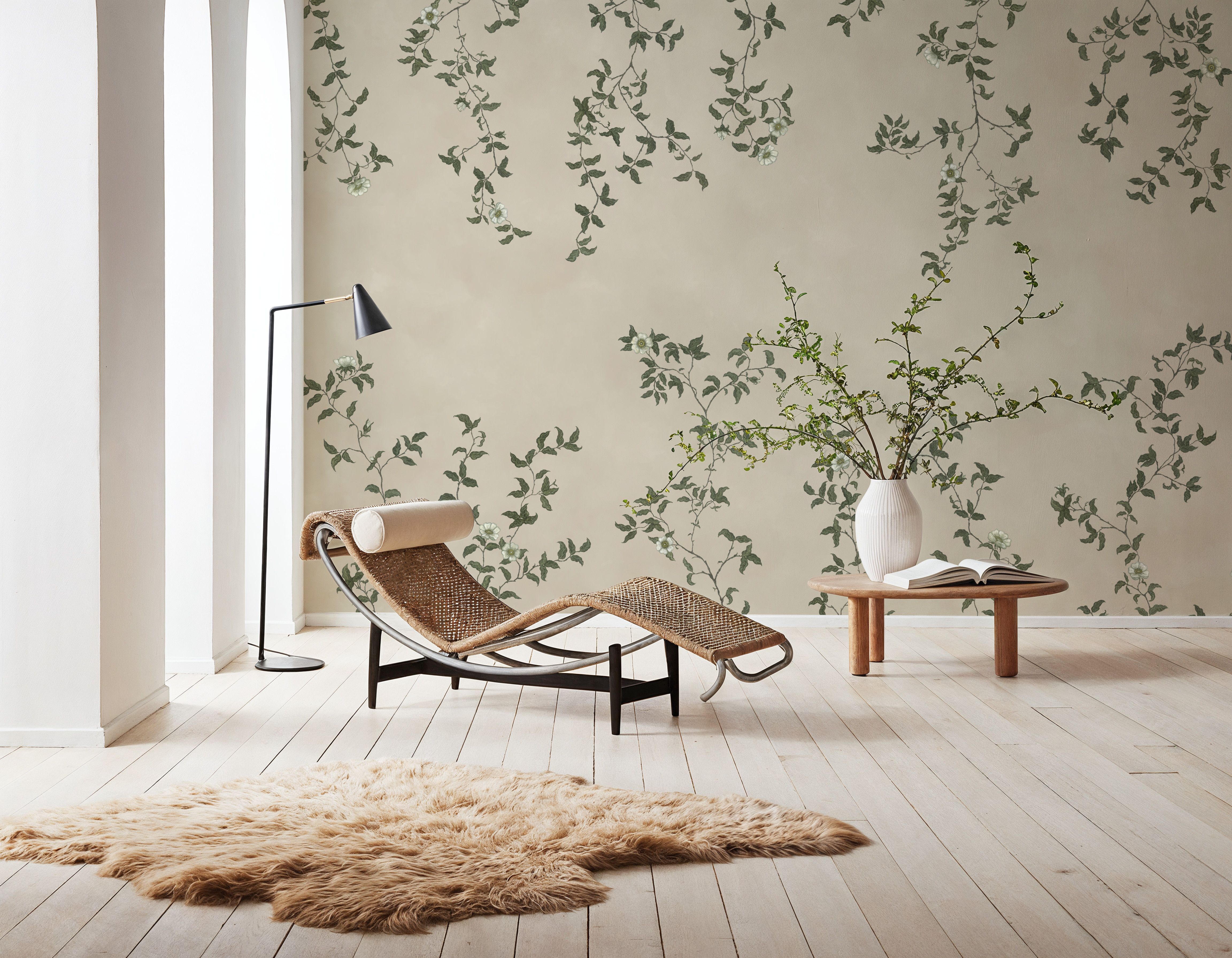 Rambling Rose, Ivory on Light Beige