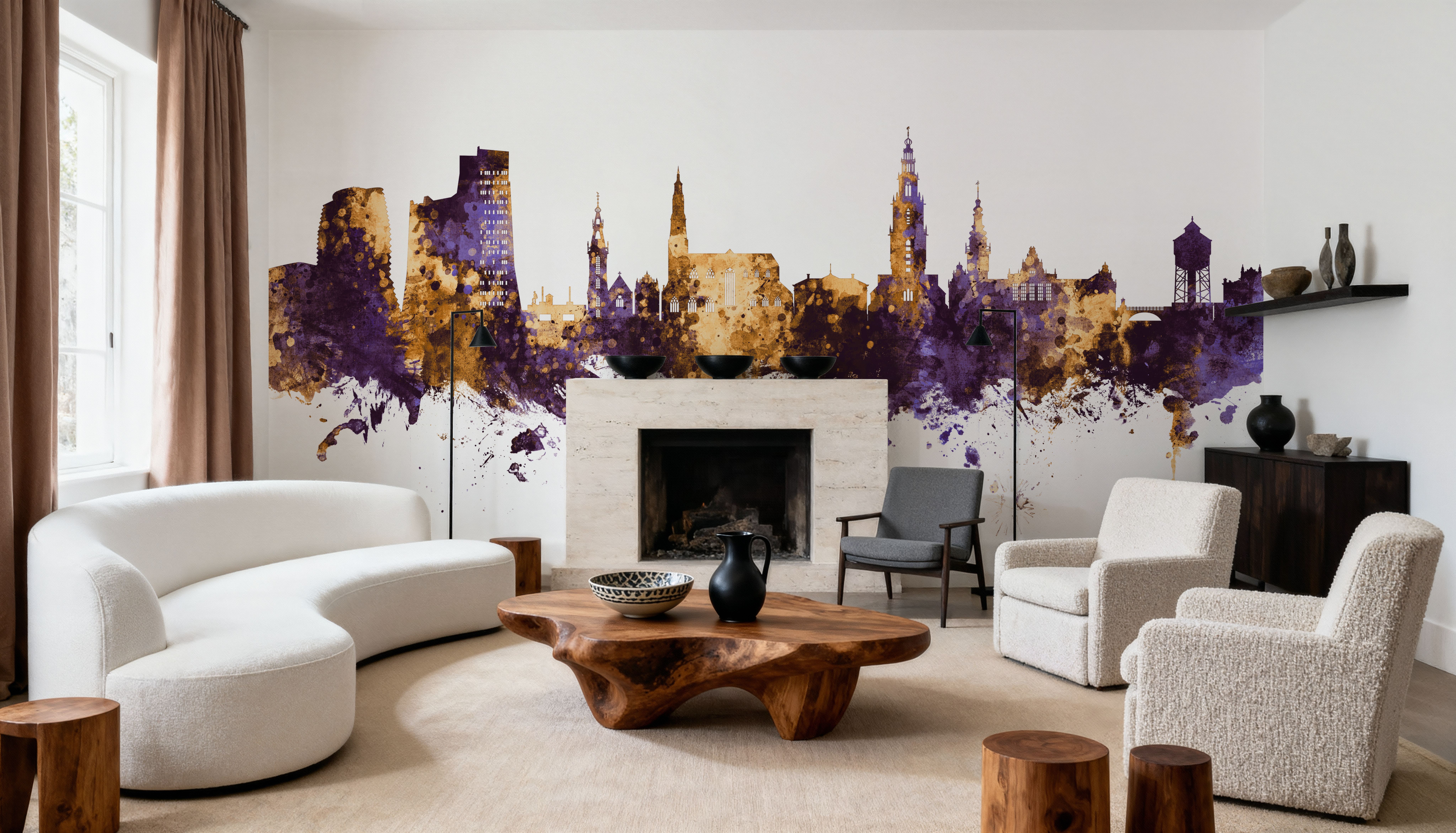 Wall Mural - Groningen The Netherlands Skyline - Contemporary mural wallpaper - Purple - Offices - Wallism UK - Premium, Textured or Peel & Stick
