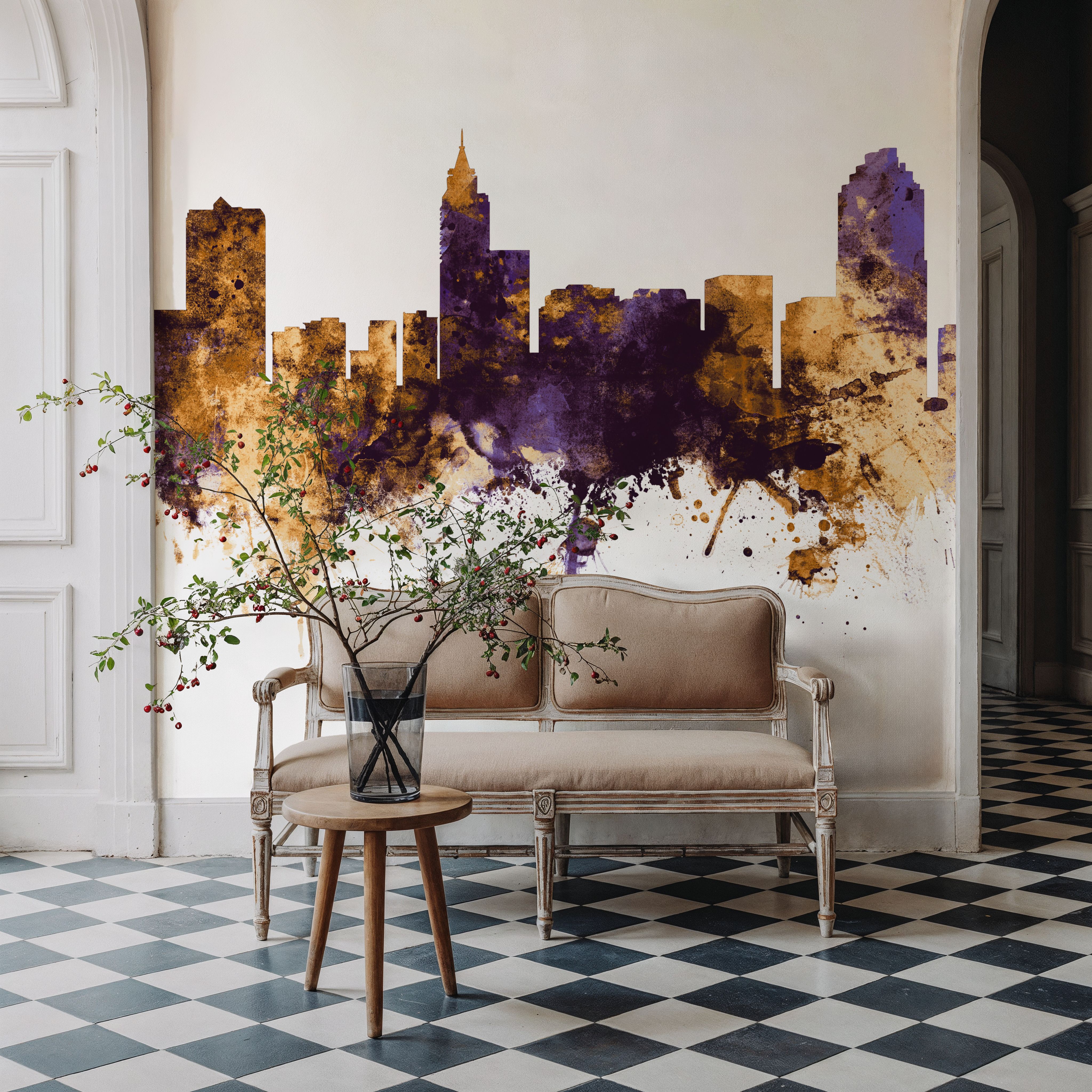 Raleigh North Carolina Skyline Purple & Gold