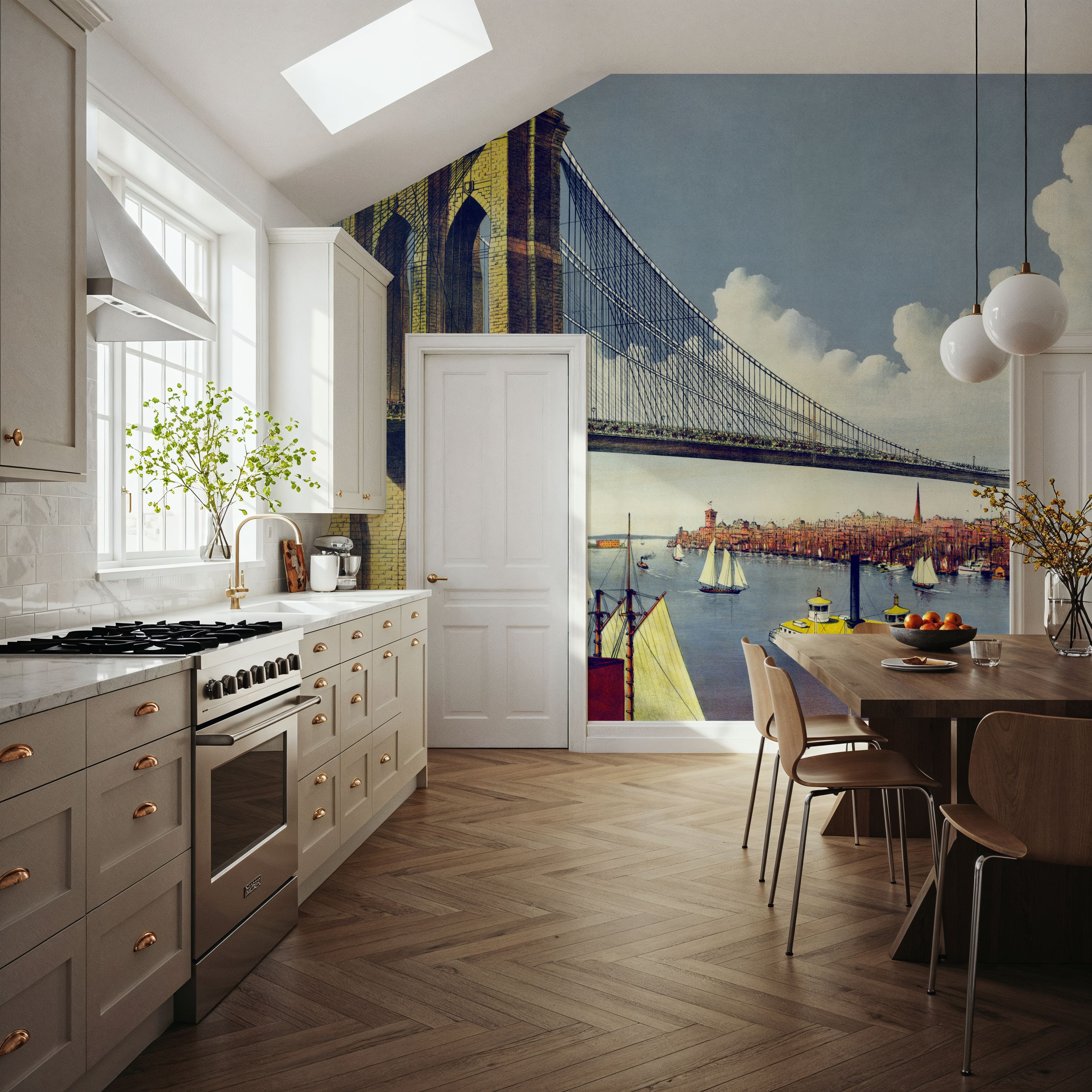 Vintage Illustration of East River Bridge, New York