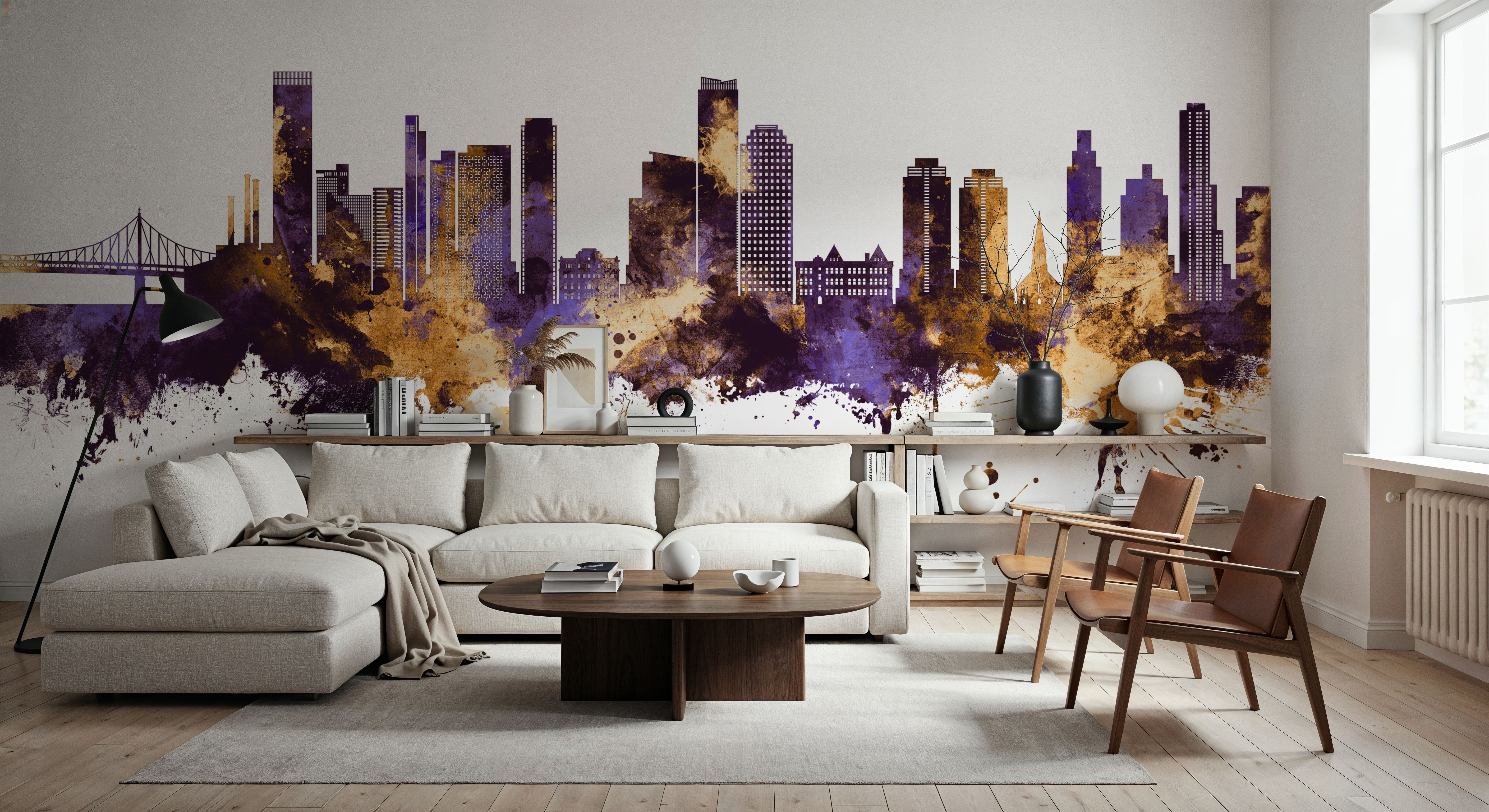 Queens New York Skyline Purple & Gold
