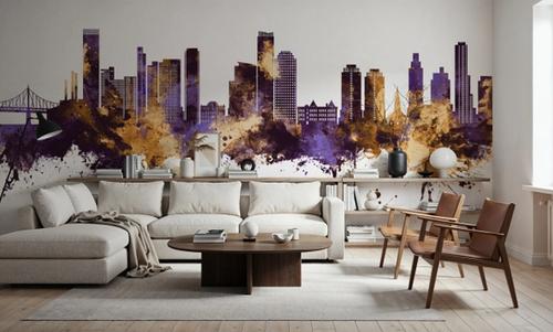 Queens New York Skyline Purple & Gold
