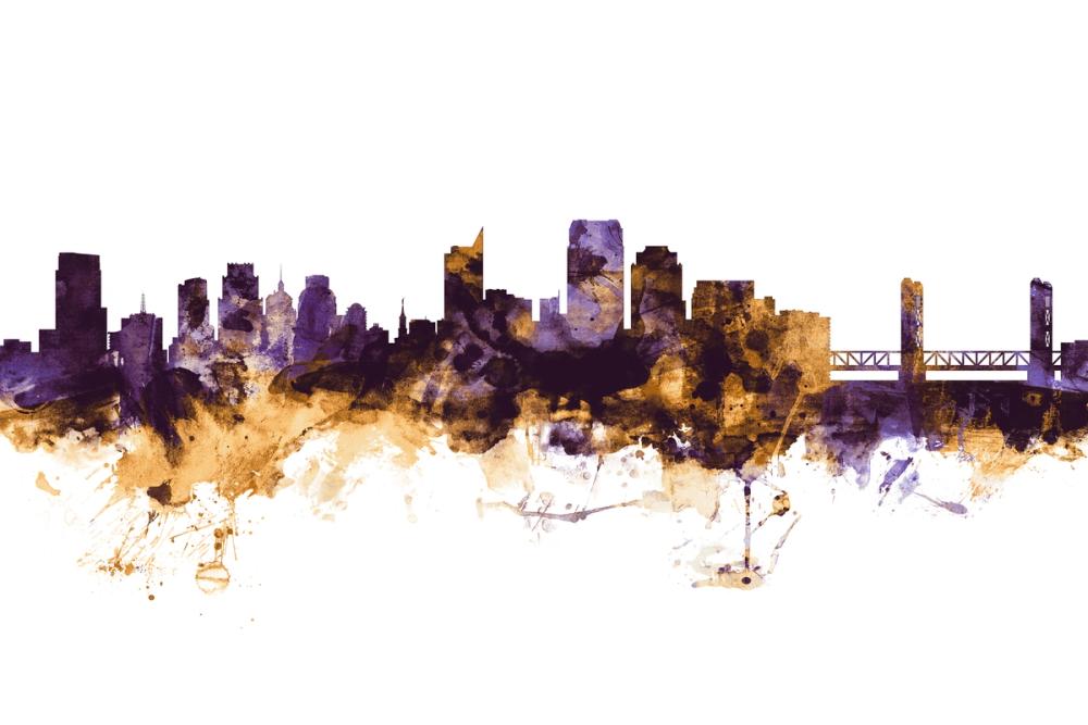 Sacramento California Skyline Purple & Gold