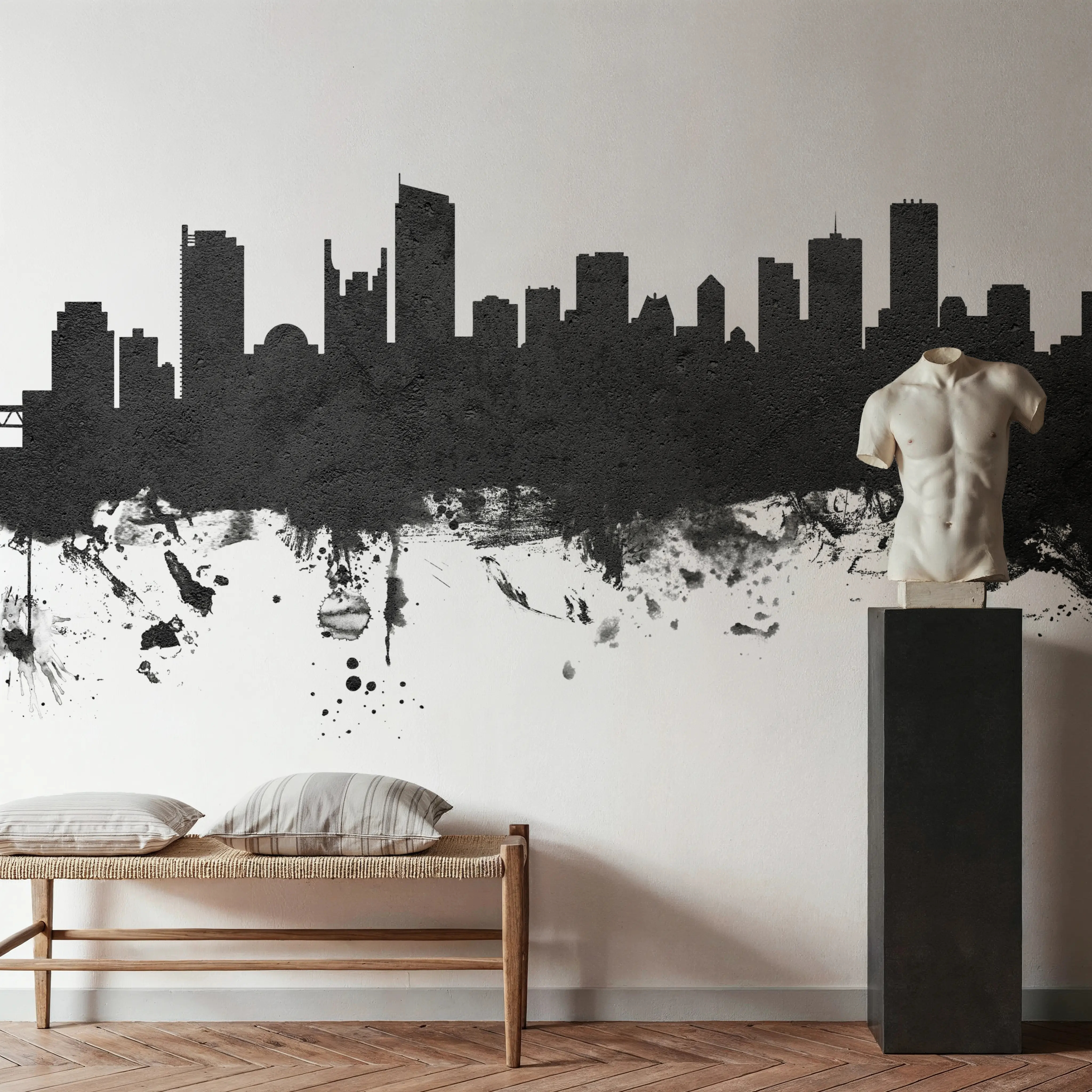 Fotobehang - Vancouver Canada Skyline Black & White - Grafische Kunst Mural - Grijs - Eetkamer - Wallism Nederland - Zelfklevend of Vliesbehang