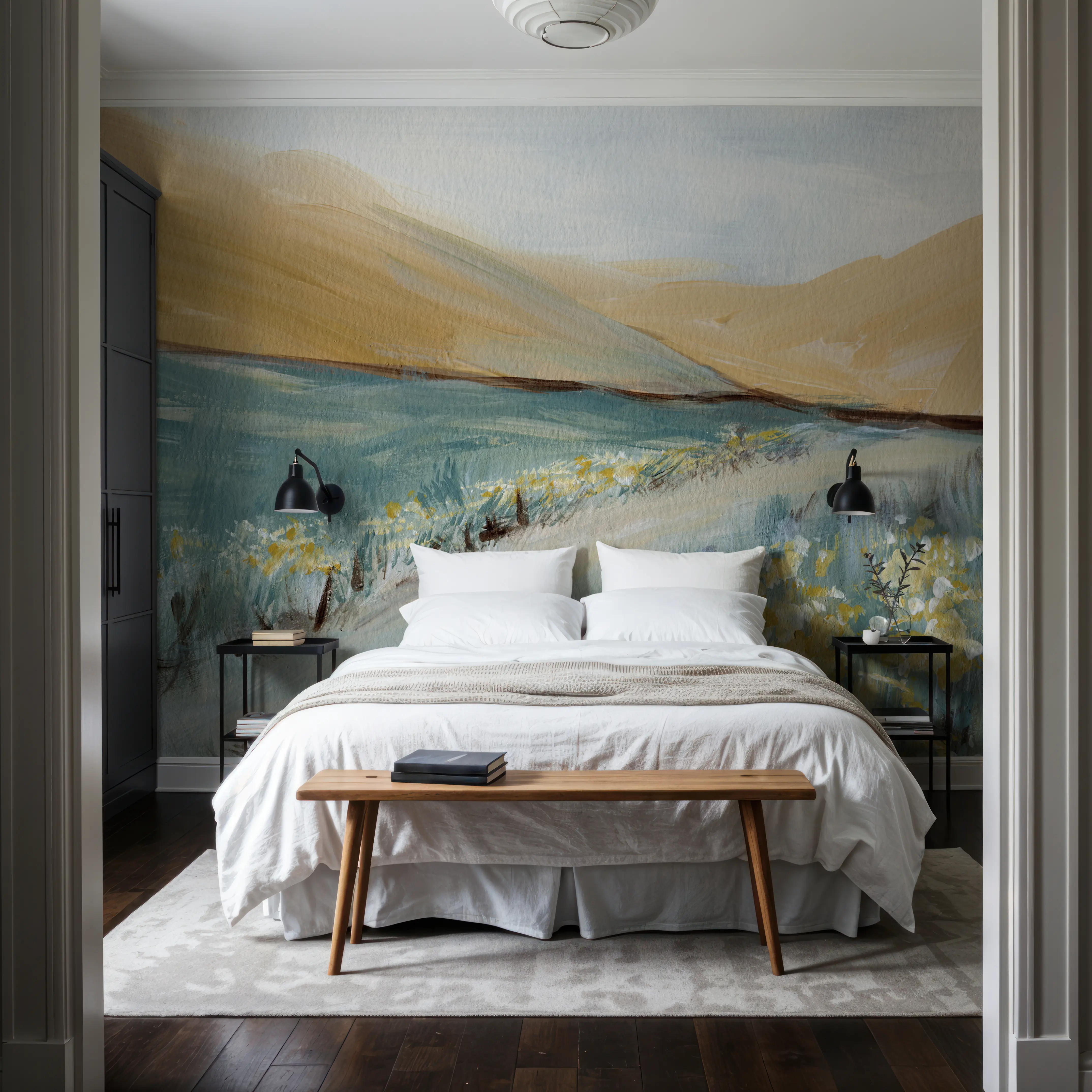 Fotobehang - Flowers Along the Path - Bloemen Platteland Mural - Groen - Gangtrappen - Wallism Nederland - Zelfklevend of Vliesbehang