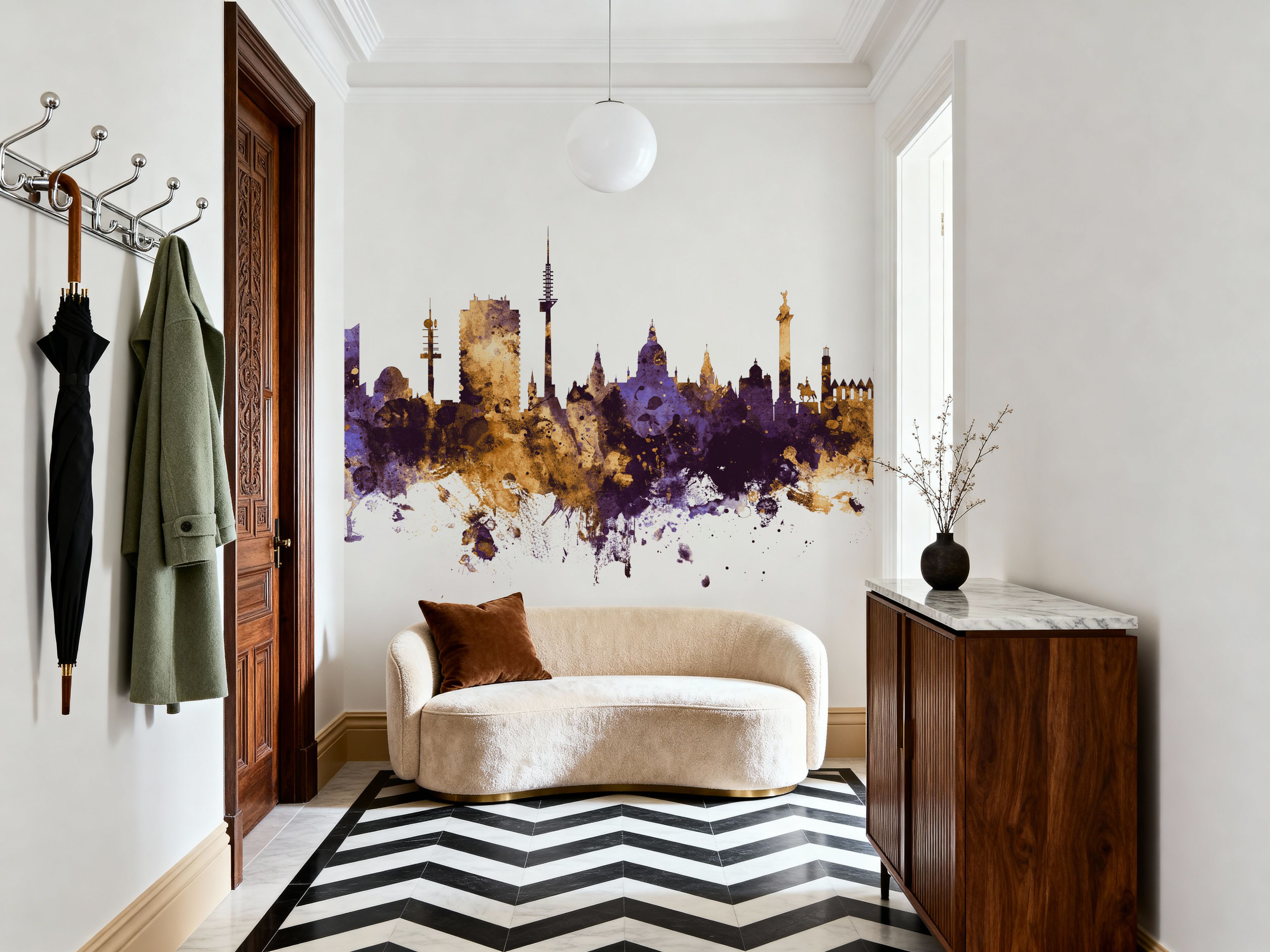 Hannover Germany Skyline Purple & Gold, Tapeten