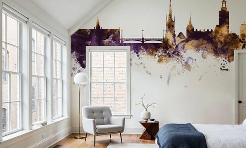Stockholm Skyline Purple & Gold
