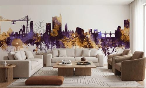 Newport Wales Skyline Purple & Gold