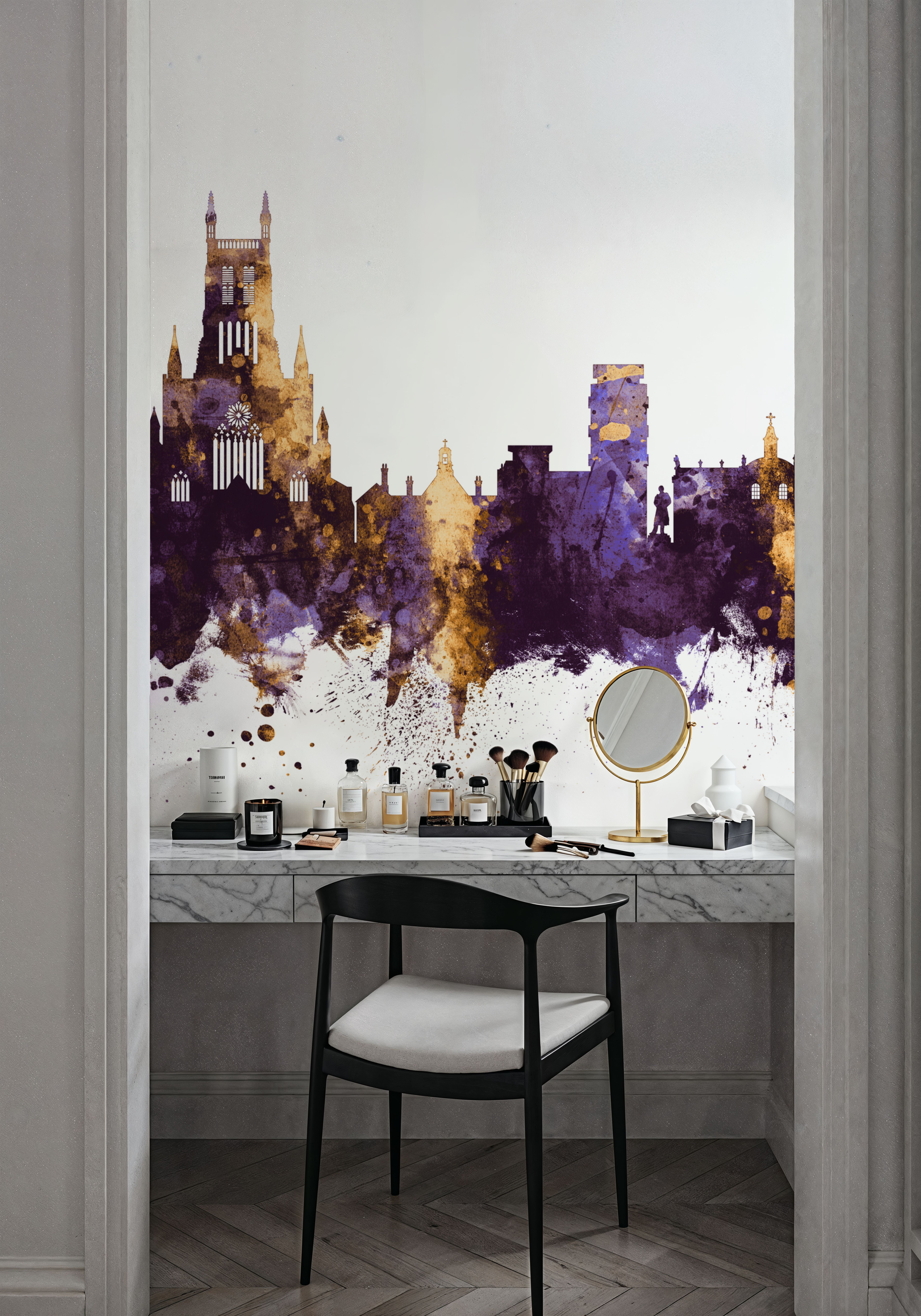 Worcester England Skyline Purple & Gold