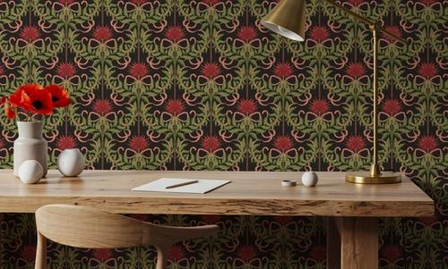 Floral Damask & Bows, Vermilion