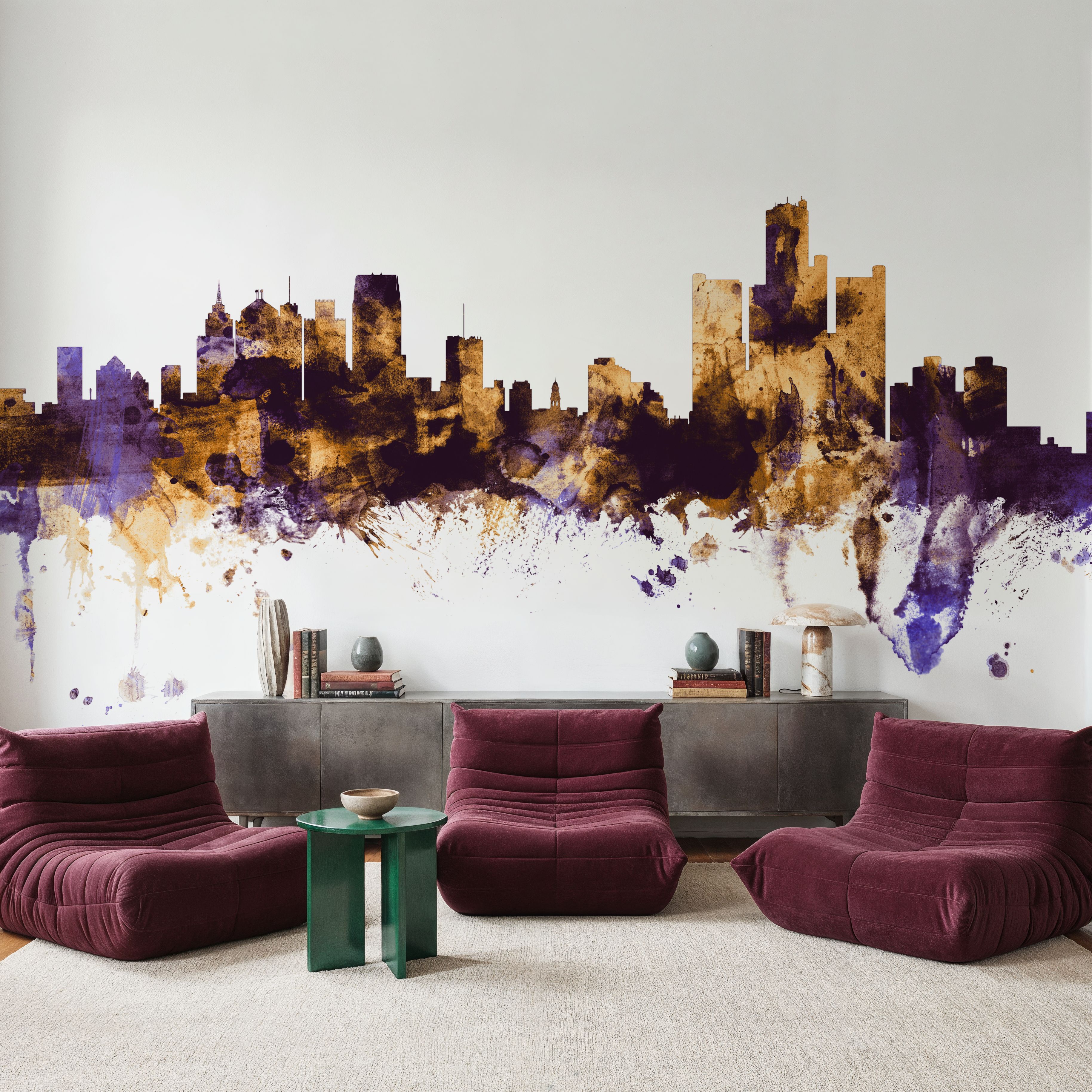 Detroit Michigan Skyline Purple & Gold