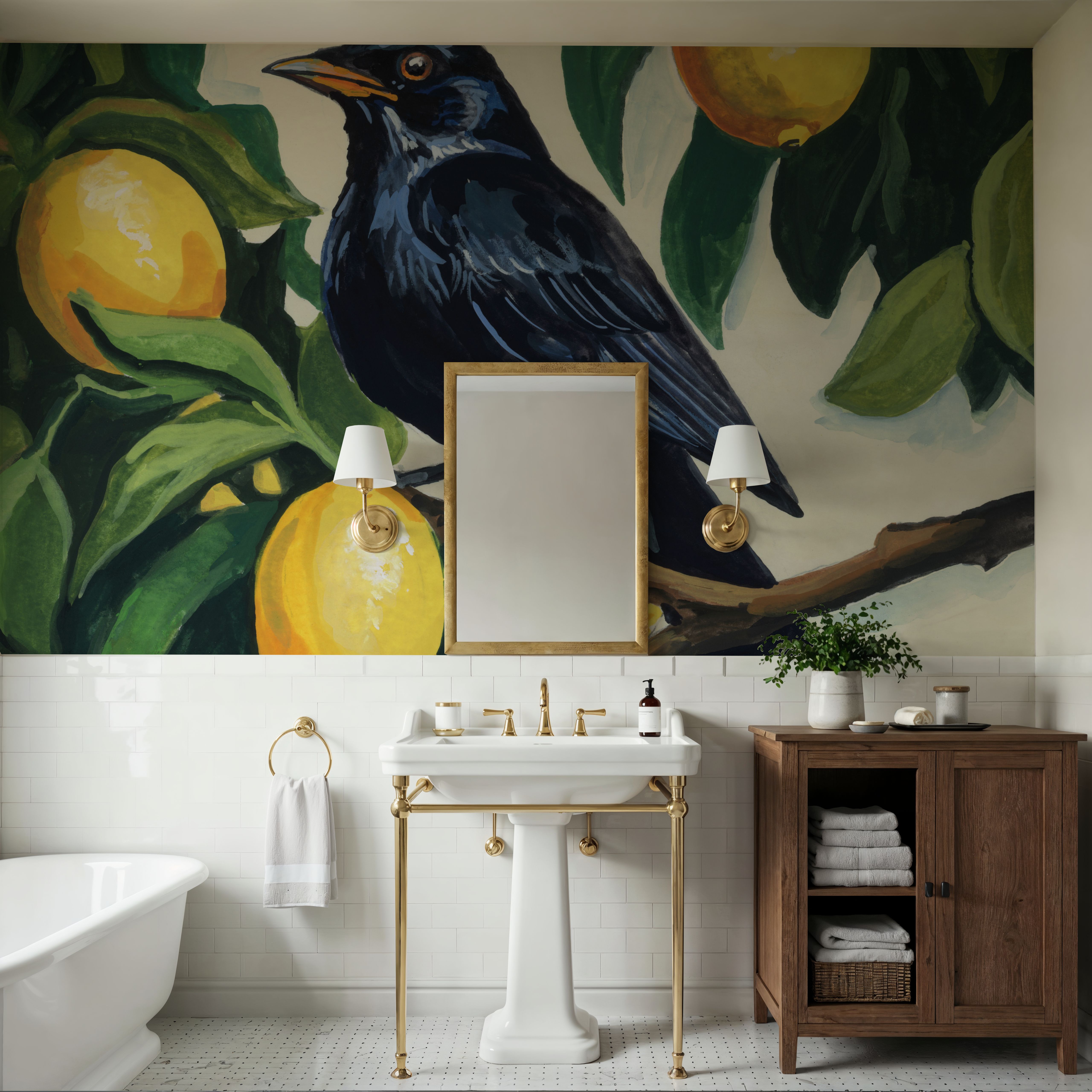 Bird with Lemon Branch