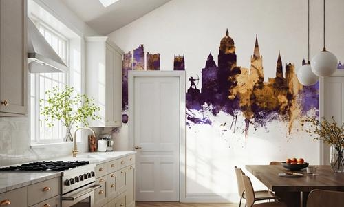 Nottingham England Skyline Purple & Gold