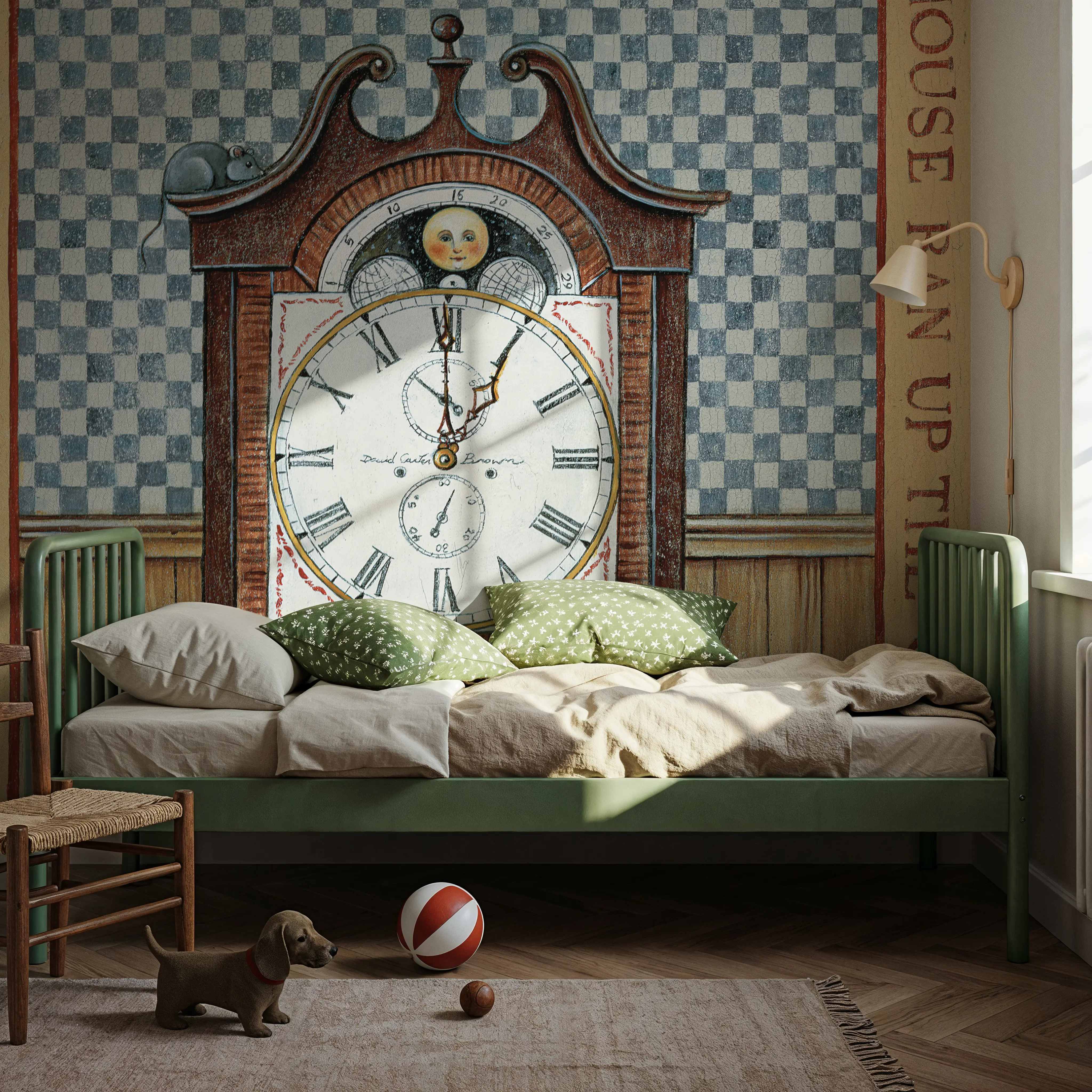 Wall Mural - Hickory Dickory Dock - Graphics Hobbies mural wallpaper - Brown - Kids' Room - Wallism UK - Peel & Stick or Paste-the-Wall