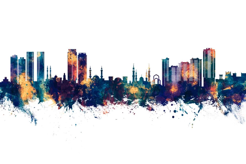 Ajman Skyline Blue & Bronze