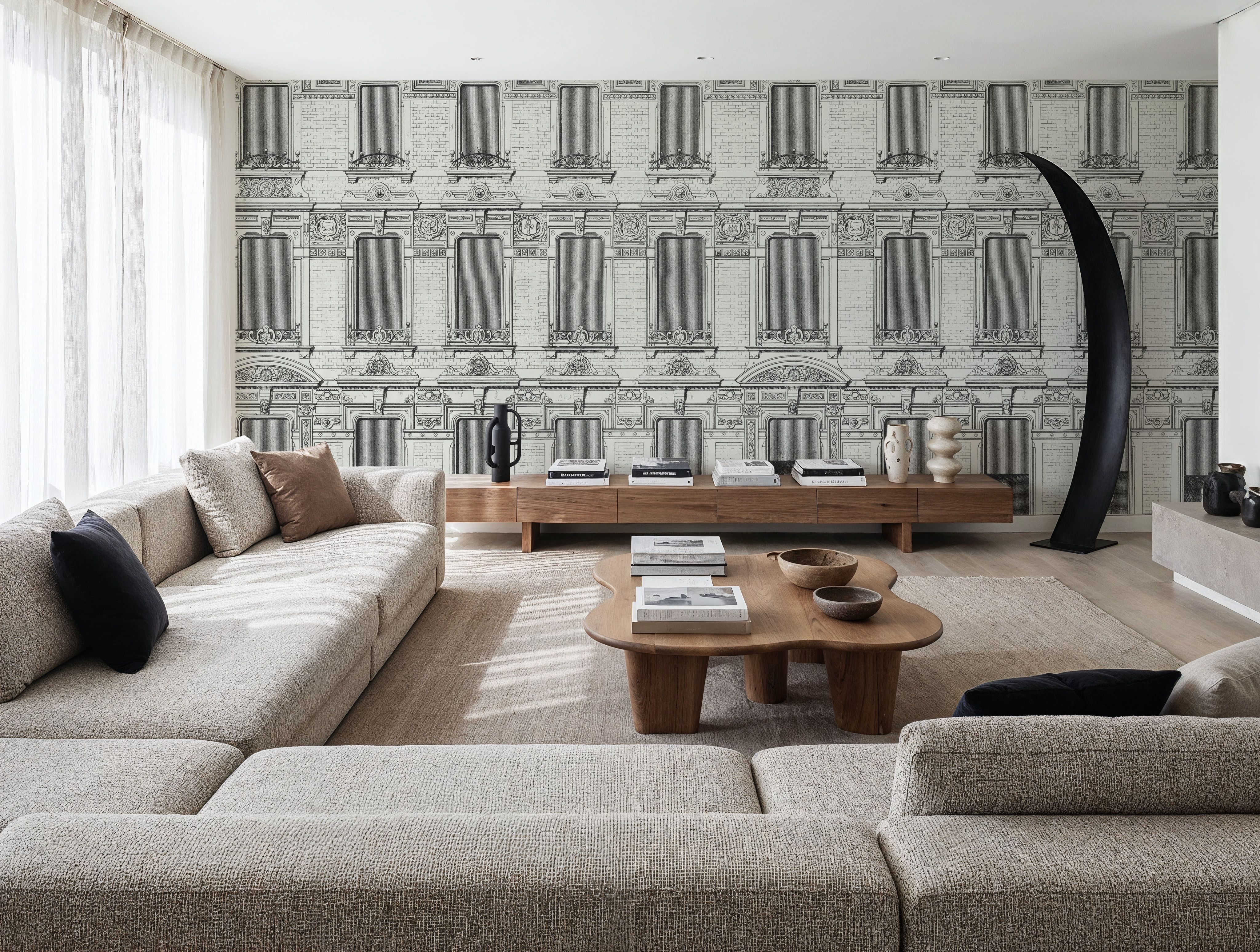 Vintage Facade, White, Wallpaper