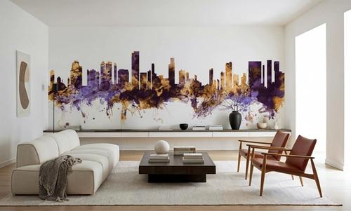 Honolulu Hawaii Skyline Purple & Gold