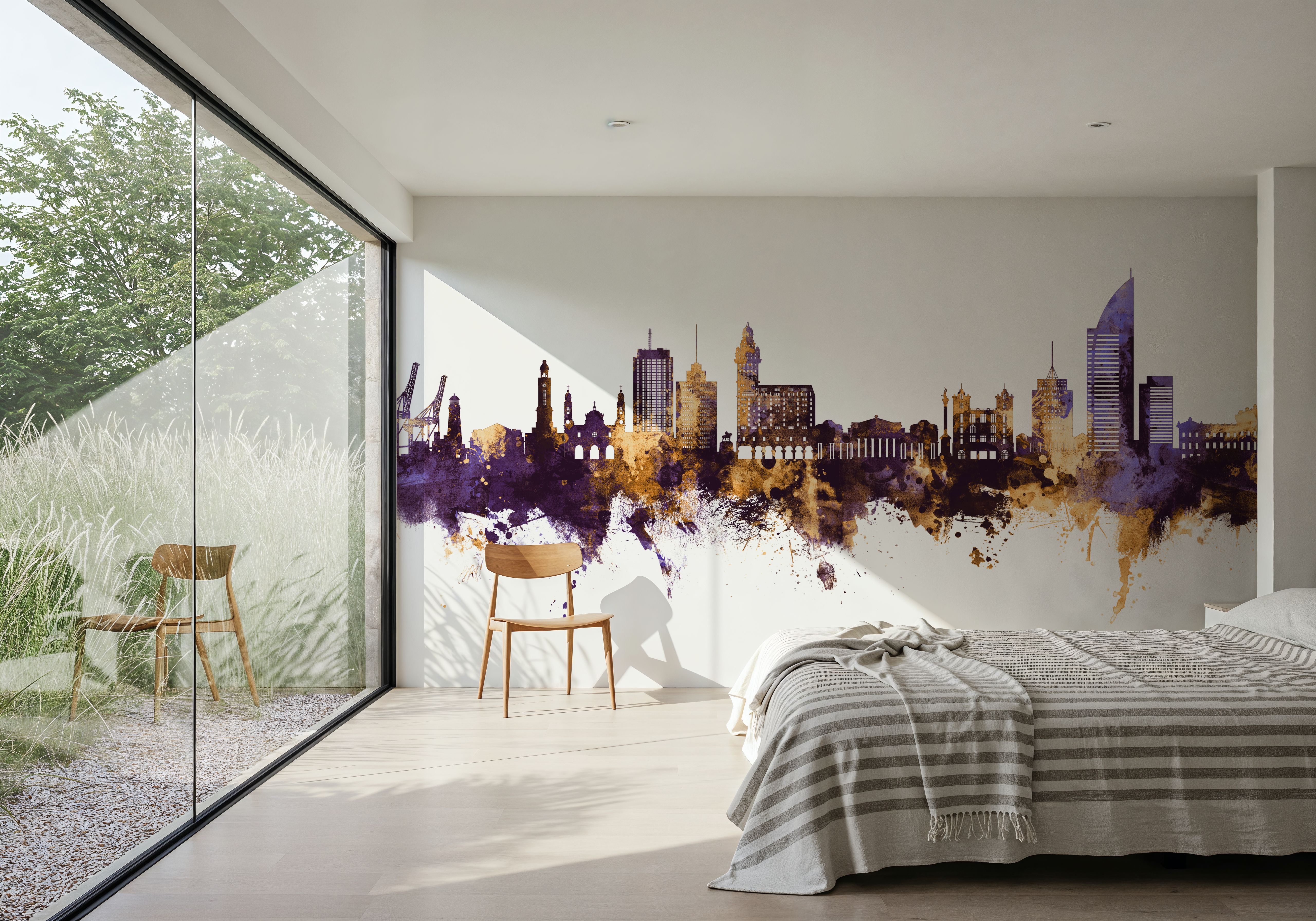 Montevideo Uruguay Skyline Purple & Gold, Wallpaper