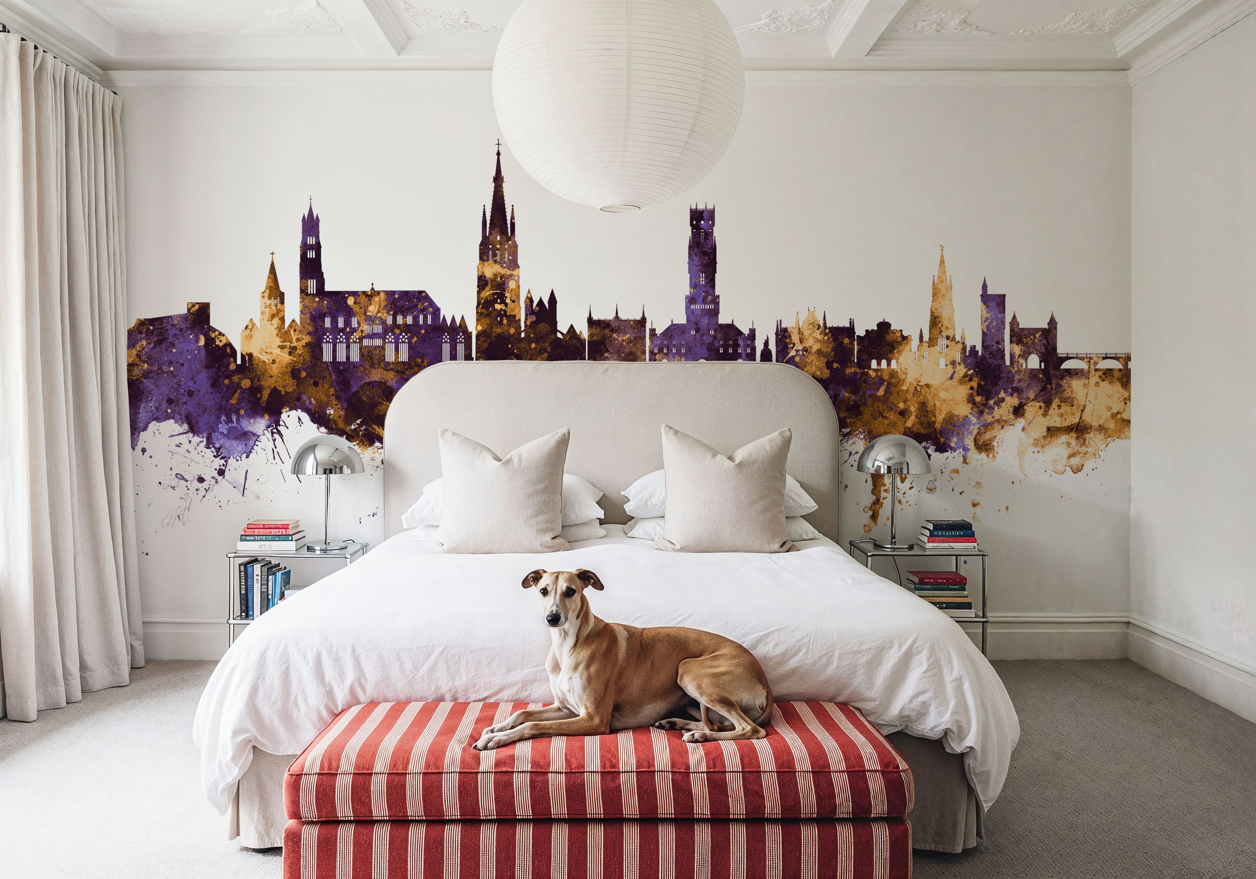Bruges Belgium Skyline Purple & Gold